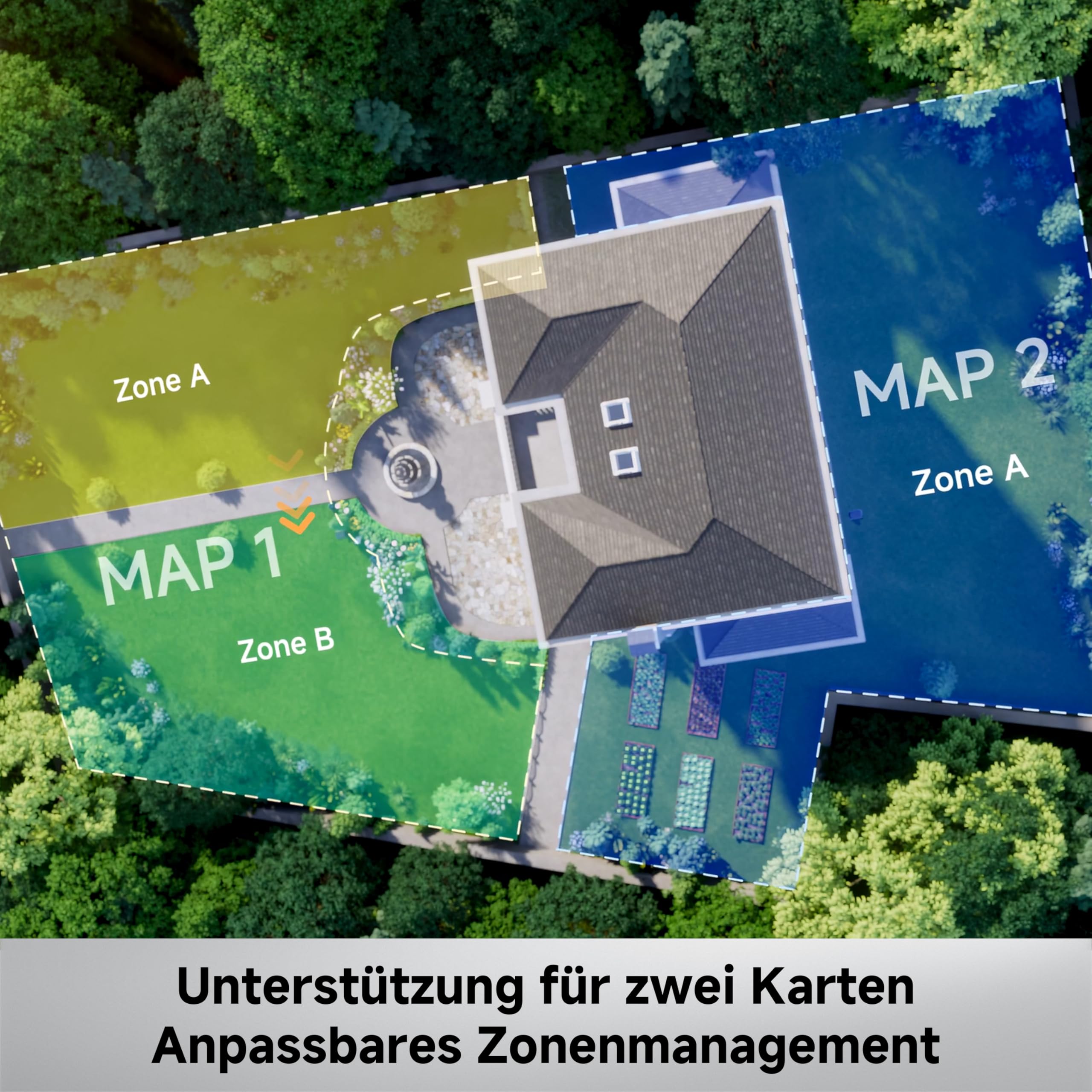 MOVA ViAX 250 Mähroboter Ohne Begrenzungskabel, Empf. 250m², KI-gestützte Kartierung, U-förmige Bahnen, Hindernisvermeidung Dual-Vision, Besserer Kantenschnitt, Für Komplexe Gelände, Appsteuerung