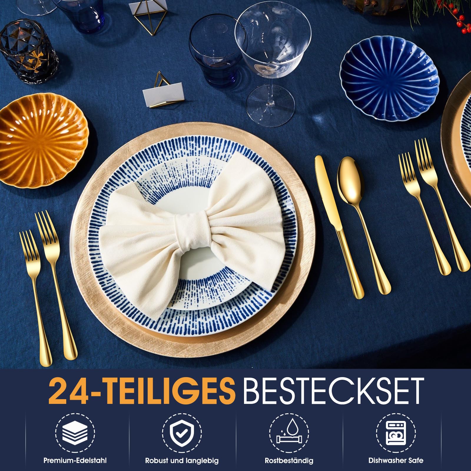 Besteck Set Schwarz für 8 Personen, 48-teiliges Edelstahlbesteckset mit Steakmesser, elegantes Besteck mit Messer, Gabel, Löffel, Besteck für Küche/Restaurant