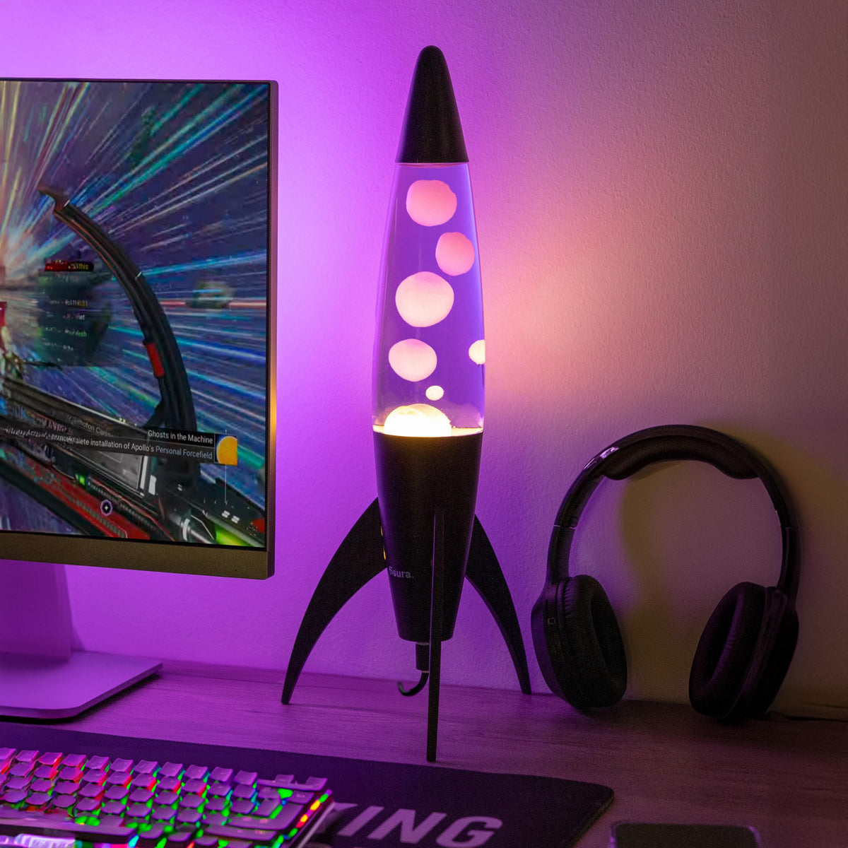 Lavalampe "Rocket" - Retro-Lavalampe mit Ersatzbirne, ideal für Wohnzimmer, Schlafzimmer und Büro. Maße: 20 x 20 x 45 cm.