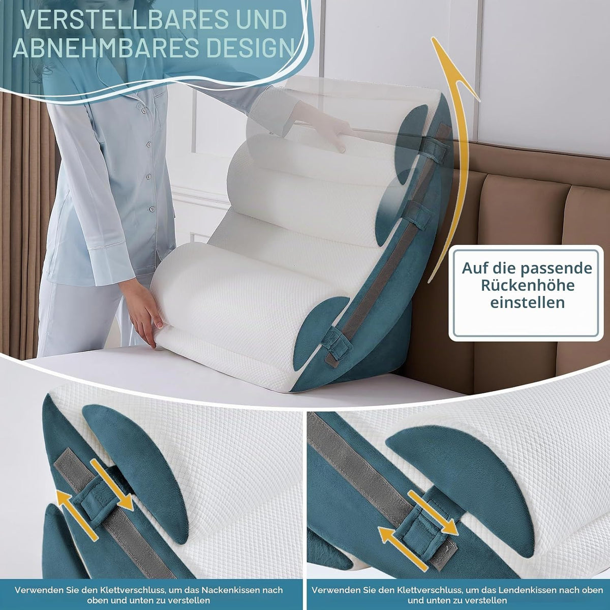 9PCS Orthopädische Bett Keil Kissen Set,Post Chirurgie Schaum Kissen für Körper,Rücken und Beine Schmerzlinderung,Justierbare Stützkissen mit Säure Reflux Bed Wedge Memory Foam Marineblau