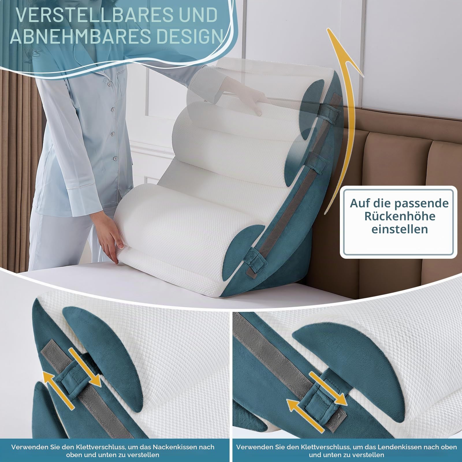 9PCS Orthopädische Bett Keil Kissen Set,Post Chirurgie Schaum Kissen für Körper, Rücken und Beine Schmerzlinderung,Justierbare Stützkissen mit Säure Reflux Bed Wedge Memory Foam Durchgehend dunkelgrau