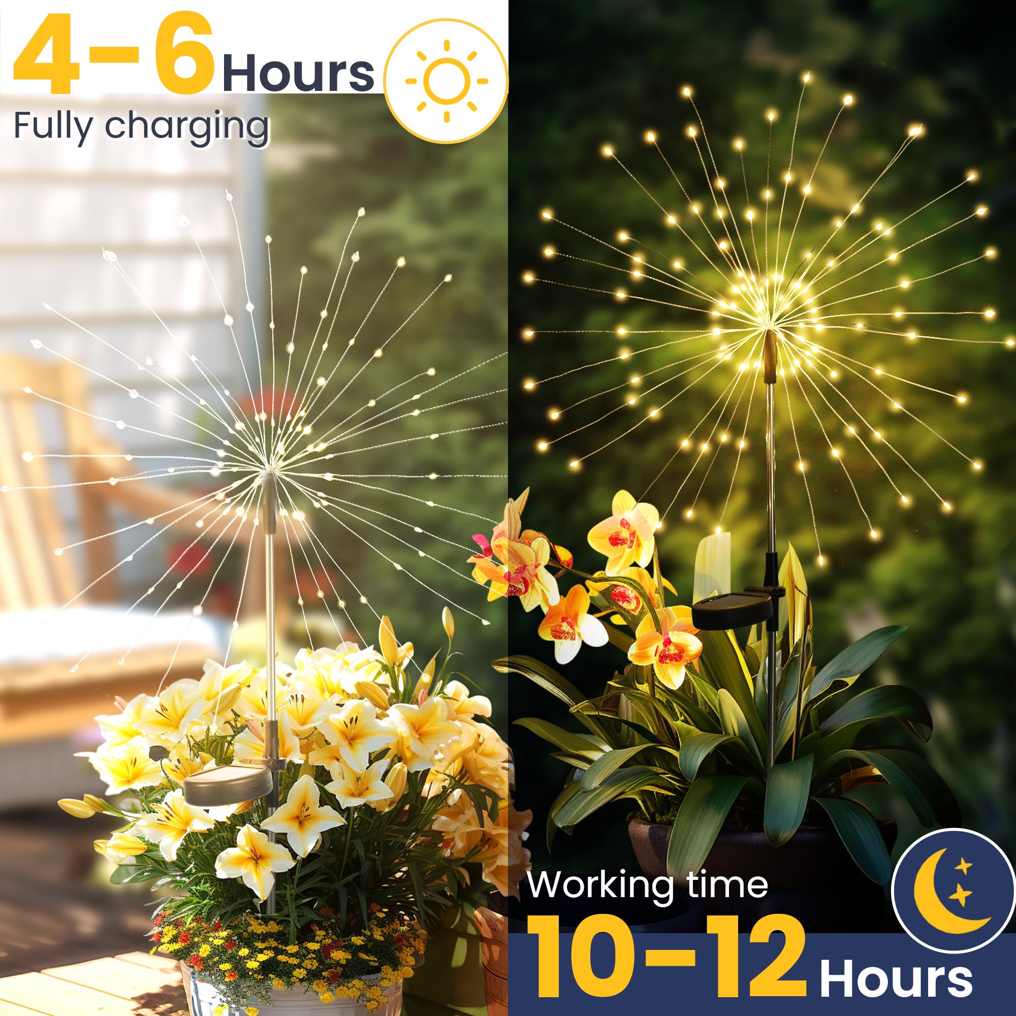 Gartendeko Solarleuchten für Außen,4 Stück 120 LED Feuerwerk Solarleuchten, Wetterfest Pusteblume Solarlampen für Balkon Terrasse Blumenkästen Hof Deko