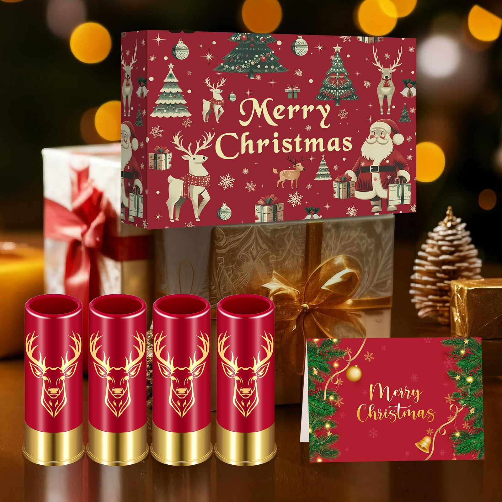 Schnapsgläser mit Hirschkopf, Grosspackung mit Geschenkbox, für Männer und Frauen, Hochzeitsfeier, Vatertag, Geschenke für Jäger, 12 GA Hirschjagd, Kleine Schnapsbecher, 45 ml, Plastik, Schwarz