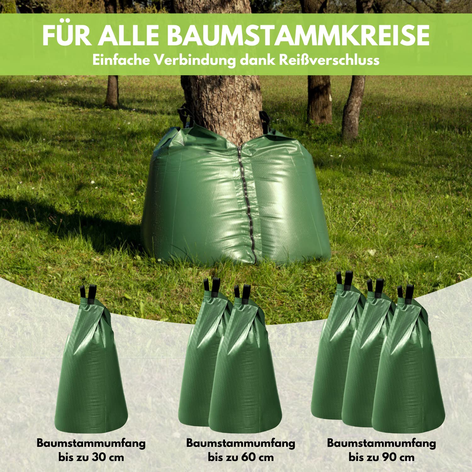 Baumbewässerungssack 75 L - Verbinden Sie mehrere Bewässerungsbeutel miteinander - Bewässerungssack mit Schutzetikett - Baumbeutel aus robustem und UV-beständigem PVC