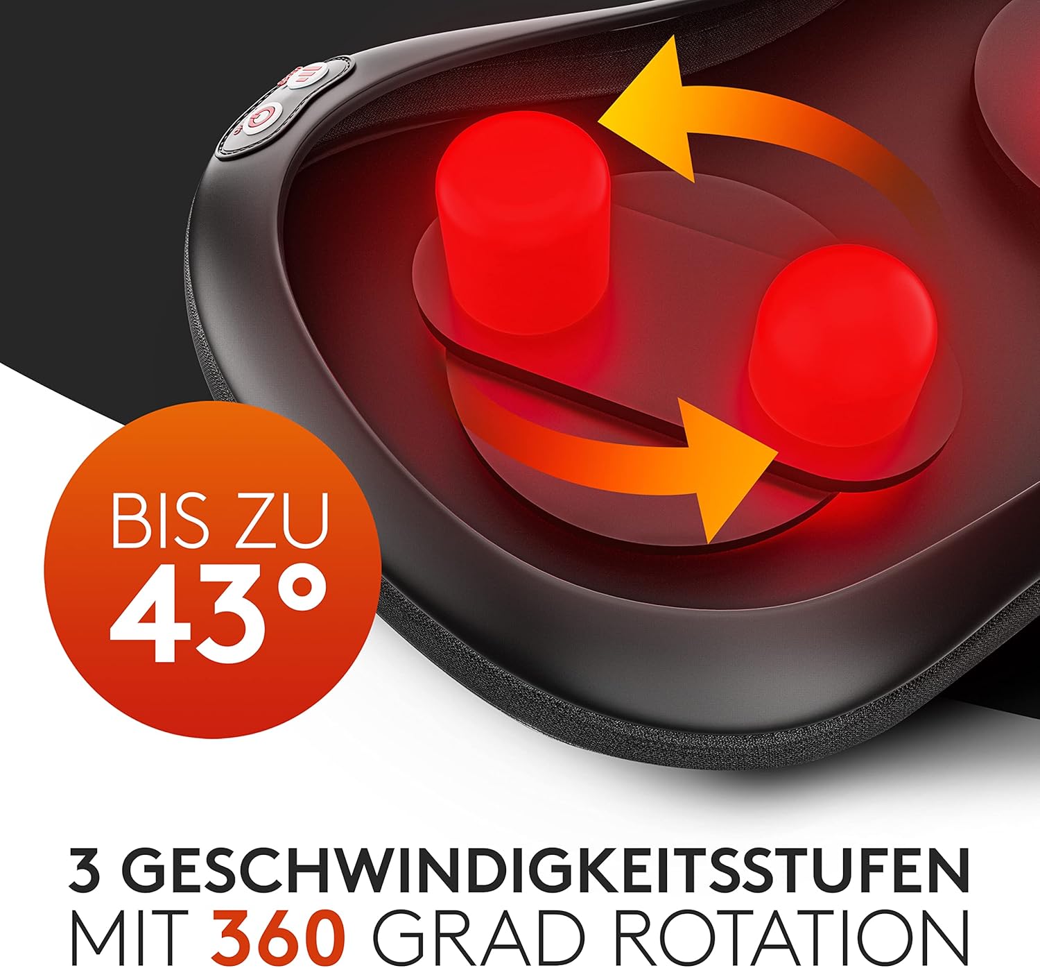 Massagekissen mit Wärmefunktion & 360° Drehung - Shiatsu Nackenmassagegerät mit 3 Geschwindigkeiten für Schultern & Rücken - inkl. Verlängerungsgurt - Neck Massager, Schwarz