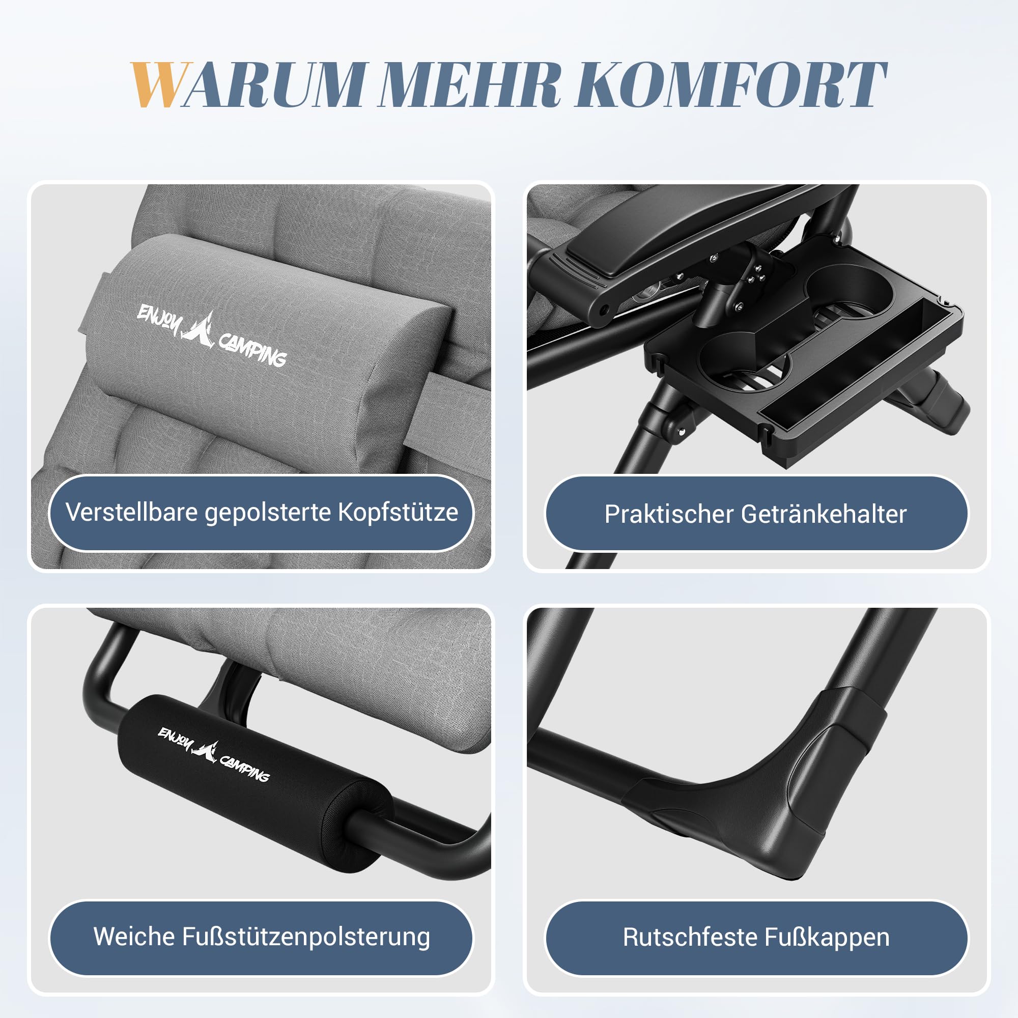Sonnenliege Liegestuhl Klappbar Mit Getränkehalter Gartenstuhl Mit Auflage Polster, Liegestuhl, Extra groß Gartenliege, Verstellbar Rückenlehne Garten Liege