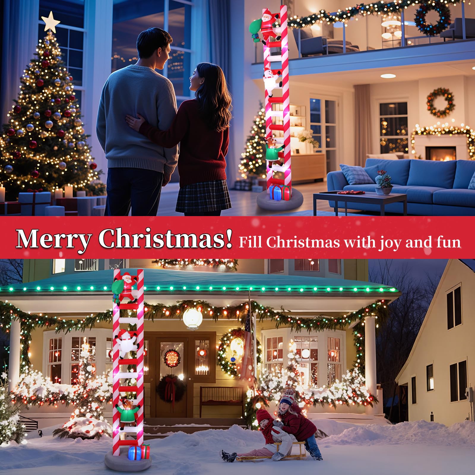 Aufblasbare Weihnachtsdeko, Riesiger Weihnachtsbaum Bogen mit 8 LED Leuchten, Wasserfest Beleuchtet Aufblasbar Weihnachtsdeko Aussen für Hof Garten Feiertag Weihnachtsdekoration