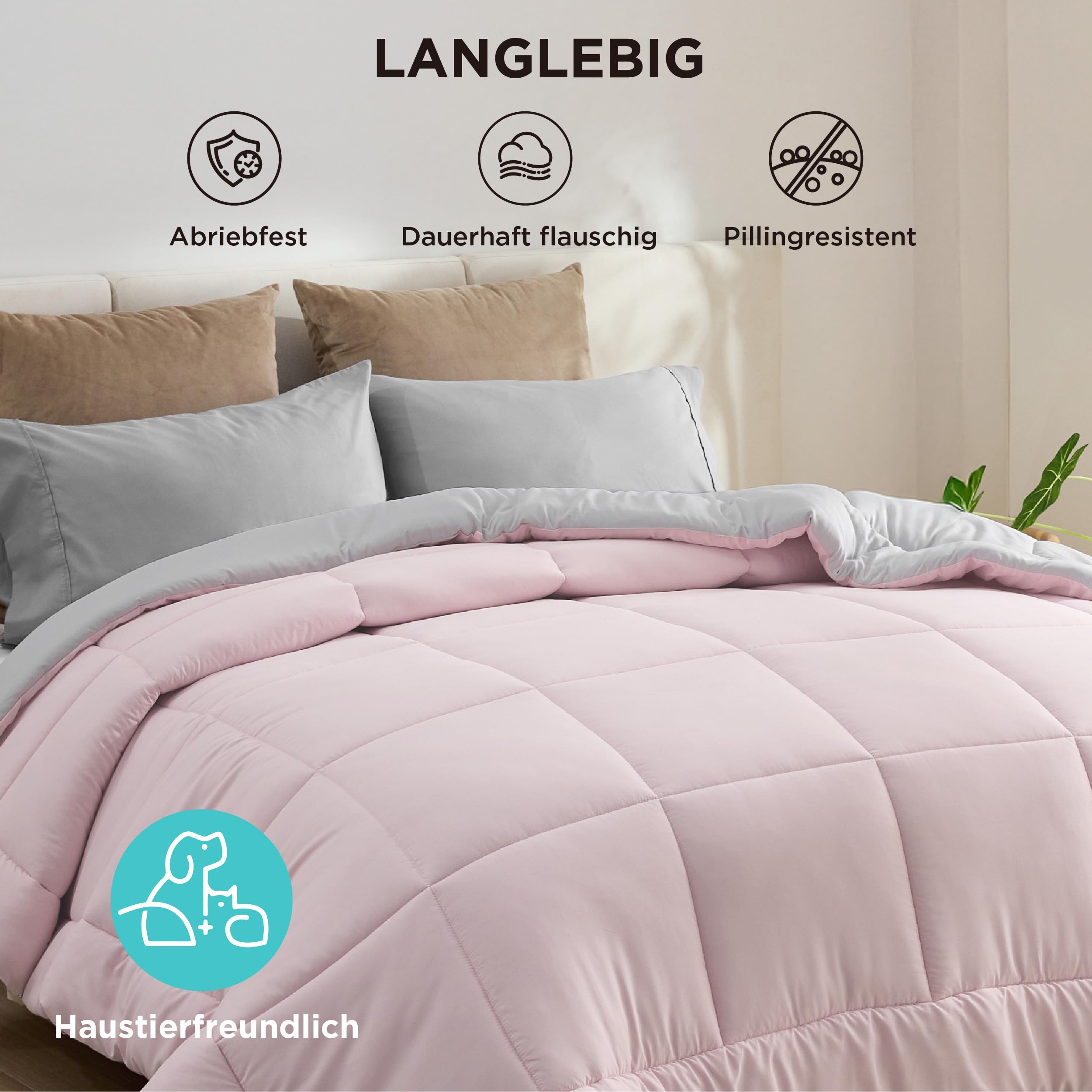 BEDSURE Bettdecke Ohne - Bettdecke für Allergiker, Warm & Gemütlich Ganzjahresdecke 300GSM Füllung, Waschbare Duvet für 4 Jahreszeiten, Grau/Hellgrau