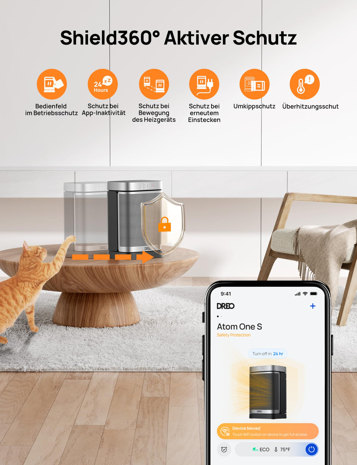 Heizlüfter Energiesparend Klein, 1500W Heizung Elektrisch mit Thermostat, 70° Oszillierend Elektroheizung, PTC Keramik Heizlüfter Leise, ECO-Modus, 12-Std-Timer, Überhitzungs- & Kippschutz