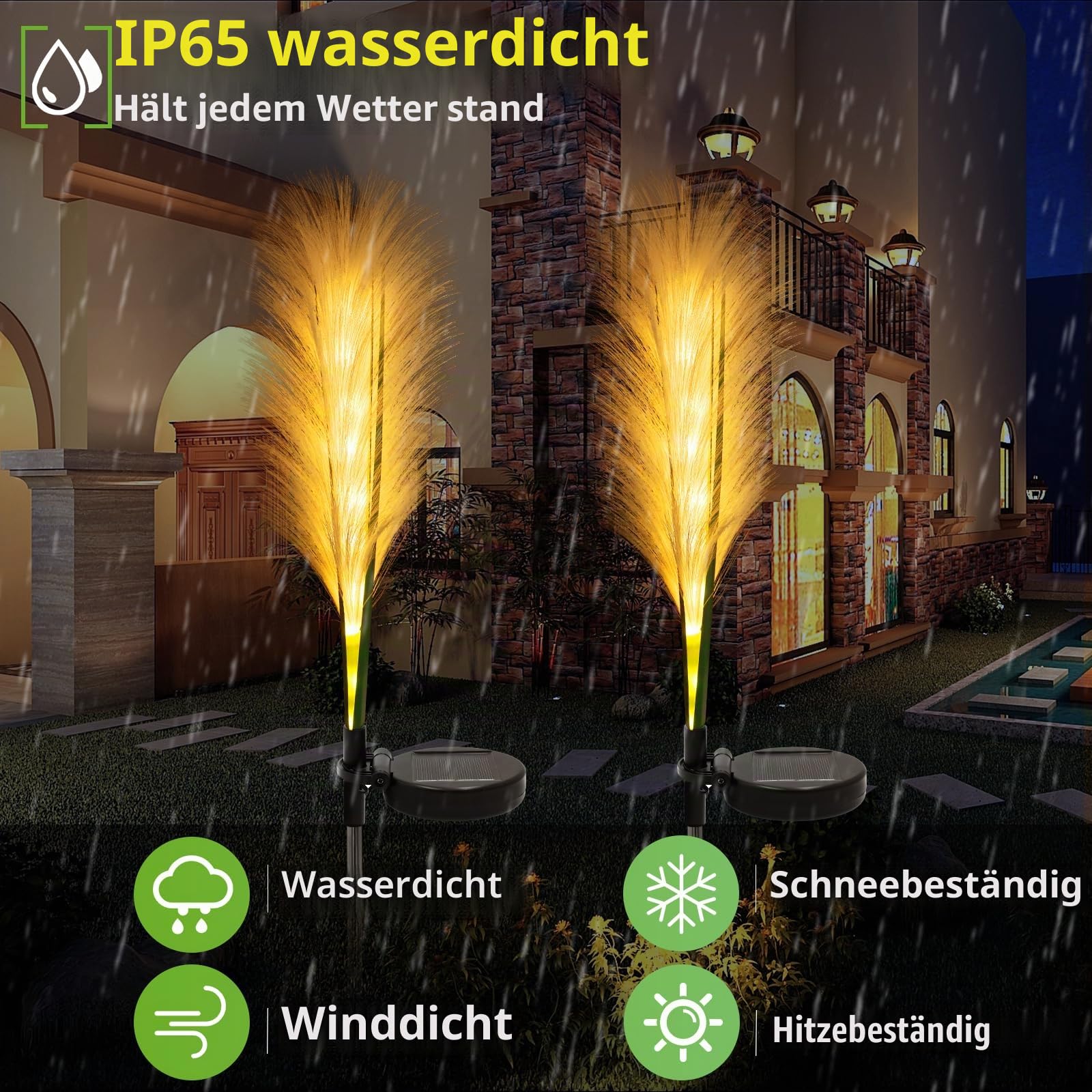 Solarleuchten Garten Schilf, Solarlampen für Außen, Wasserdichte Gartendeko für Draußen, Solar Deko für Rasen Gehweg Balkon Terrassen Landschaft Wegbeleuchtung