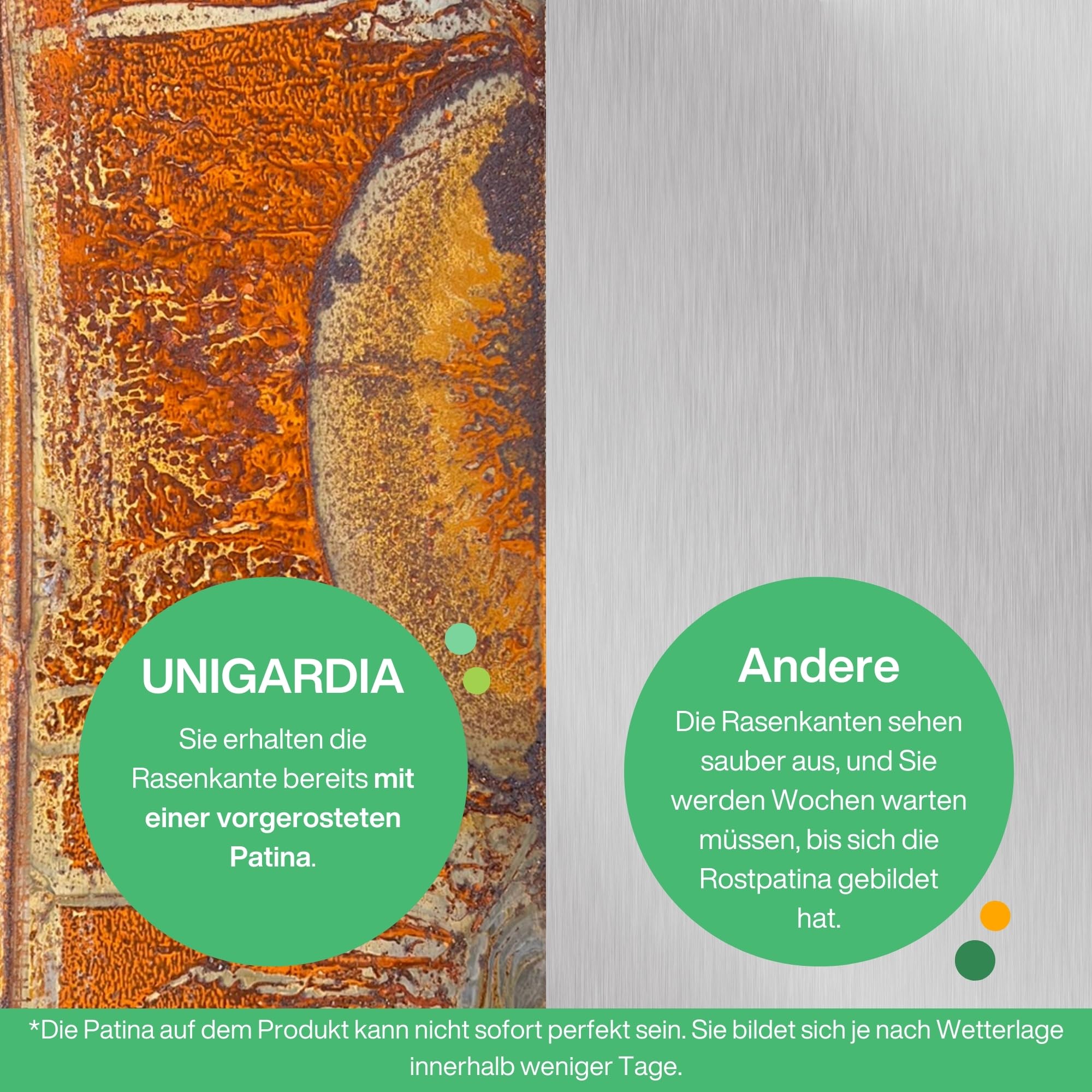 Stahl Rasenkante 10 m, Metall Blumenbettkante 14 cm hoch, einfache Montage, Blumenbettrand mit Rost, 1 Paar Montagehandschuhe inklusive