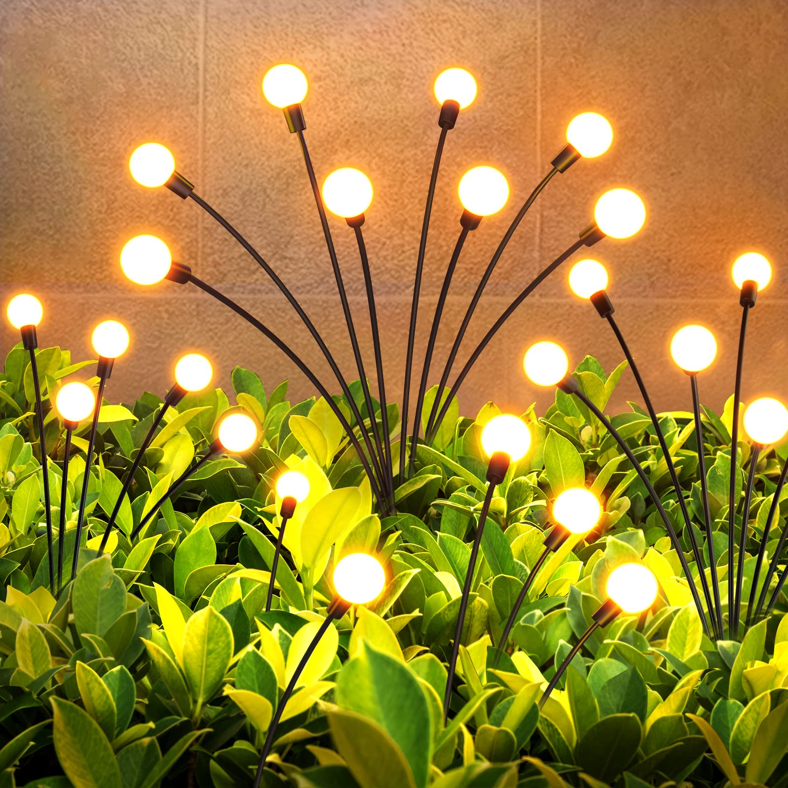Solarlampen für Außen Garten 4 Stück, 32LED Superhelle 2 Lichtmodi Glühwürmchen Solarleuchten für Außen mit Warmweißem Licht IP65 Wasserdicht Schwingende Garten-Deko für Pathway Yard