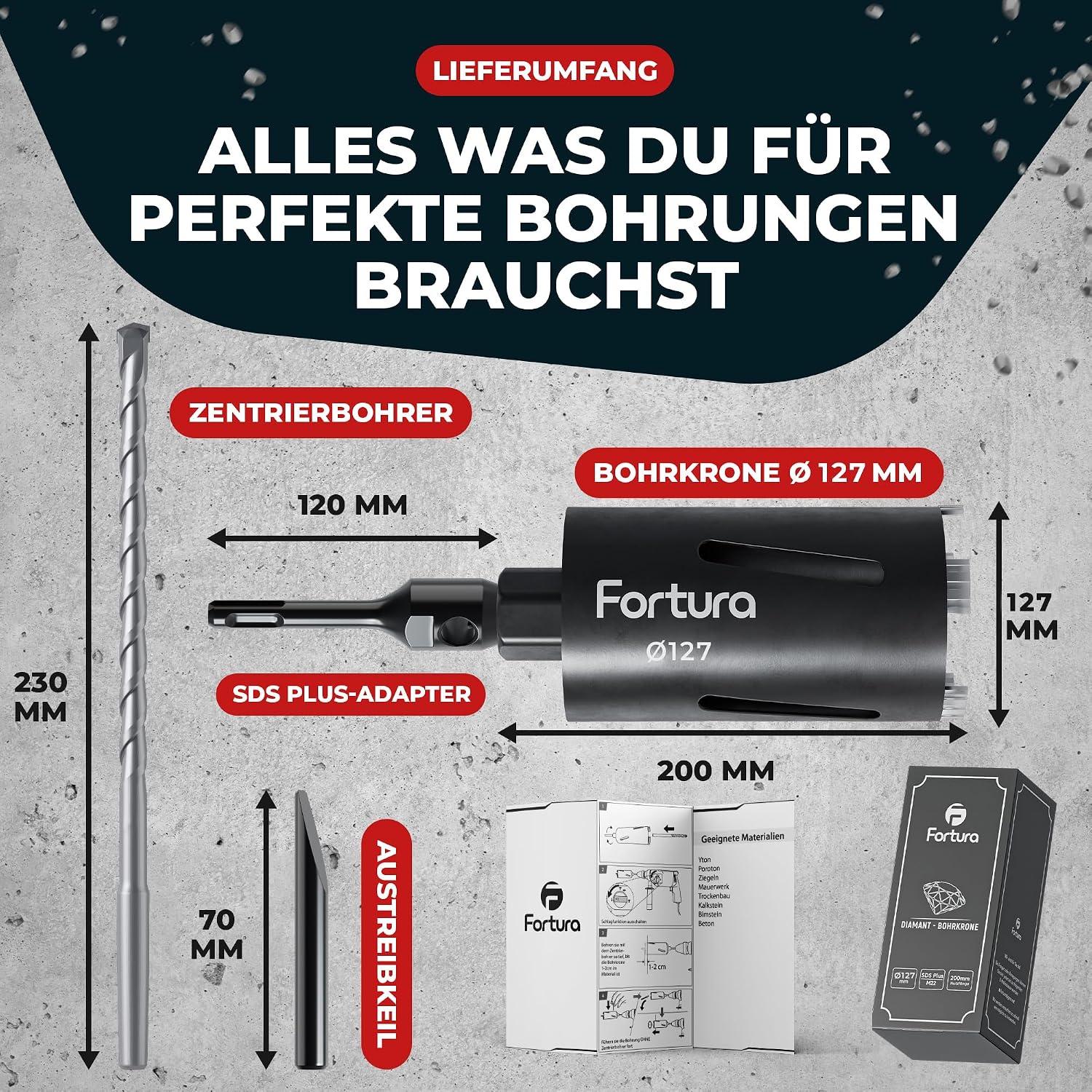 Kernbohrer/Bohrkrone Ø32-162mm / 200mm Länge/SDS Plus/Dosenbohrer/Diamantbohrkrone/Bohrkrone Steckdose/Kernlochbohrer/Diamant