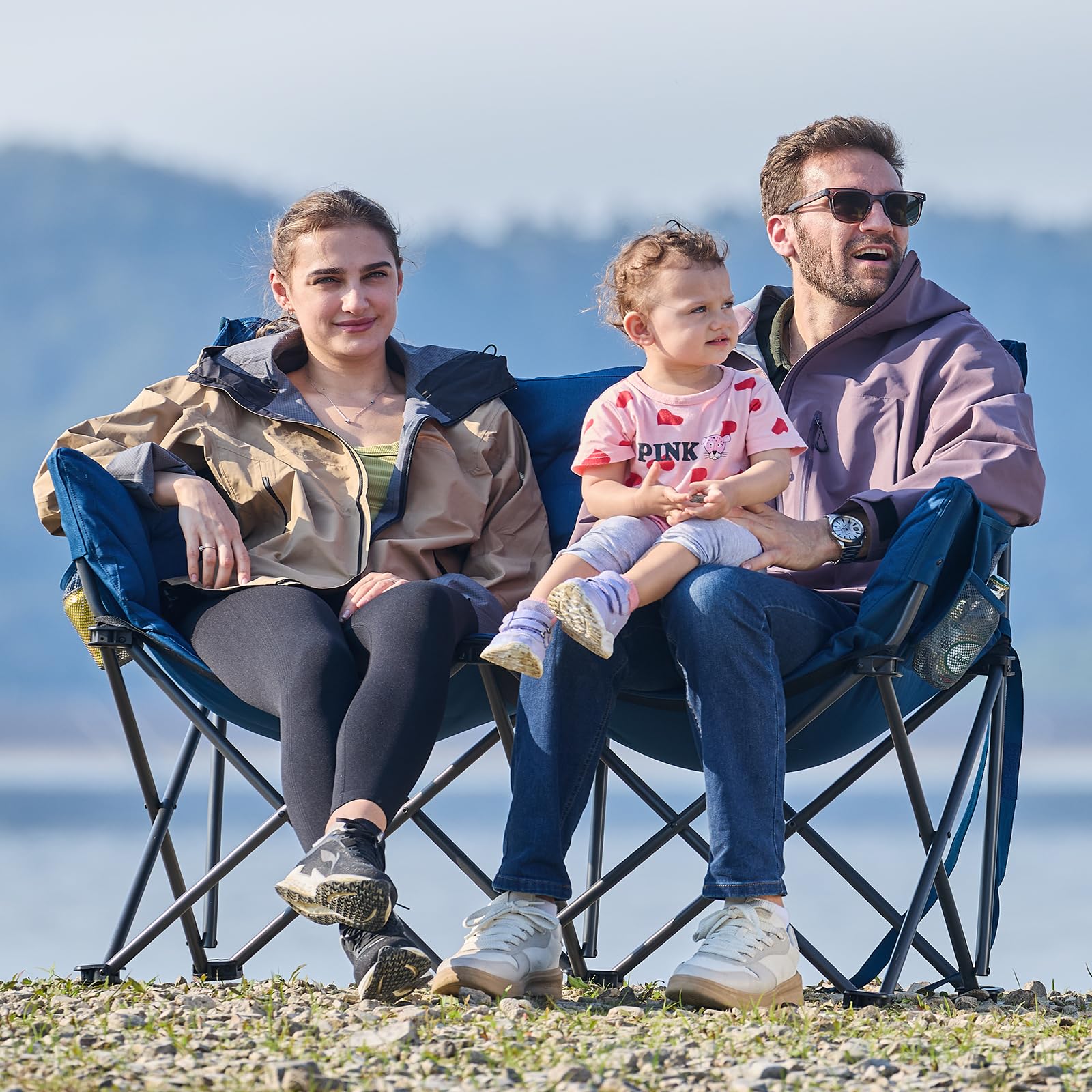 Campingstuhl Faltbar 124CM Breit Campingsofa für 2 Personen Faltsofa 320KG Belastbar, Campingcouch Dick Gepolstert Klappstuhl XXL 2 Sitzer Hohe Lehne für Outdoor Garten Balkon Indoor