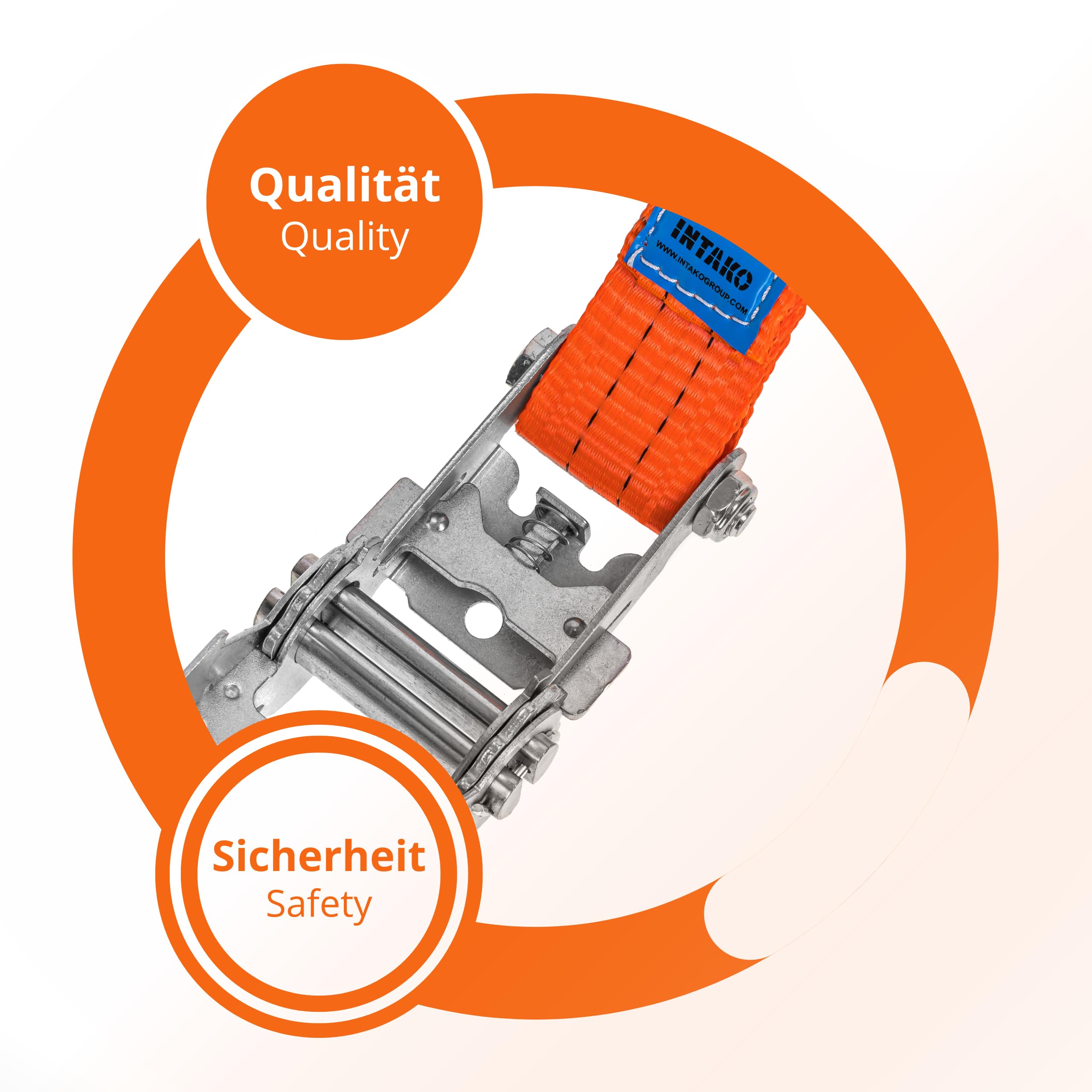 Spanngurte mit Ratsche und Haken - 4m / 6m / 8m - 2000kg 35mm - 4 Stück - Ratschen Set - Ratschengurt 2-Teilig - Zurrgurt Orange - TÜV GS Geprüft und gemäß DIN EN 12195-2 (Orange, 6m)