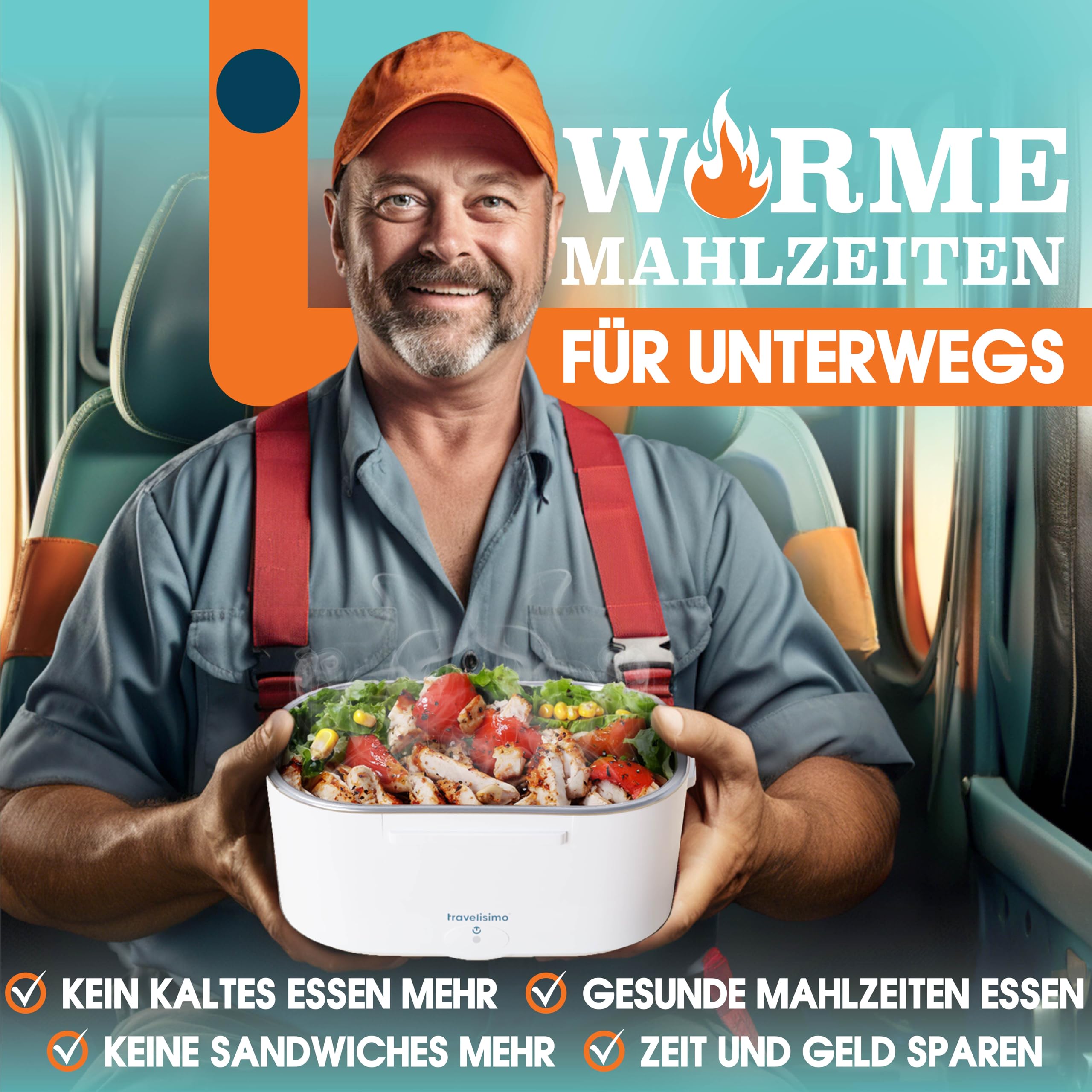 Elektrische Lunchbox 80W Selbsterhitzende Dosen, 1,5L Heat Box 3-in-1 Electric Lunch Box, Essen Aufwärmen Unterwegs 12V/24V/220V, für Arbeit Auto Lkw Lunchbox Elektrisch, Thermal Lunch Box