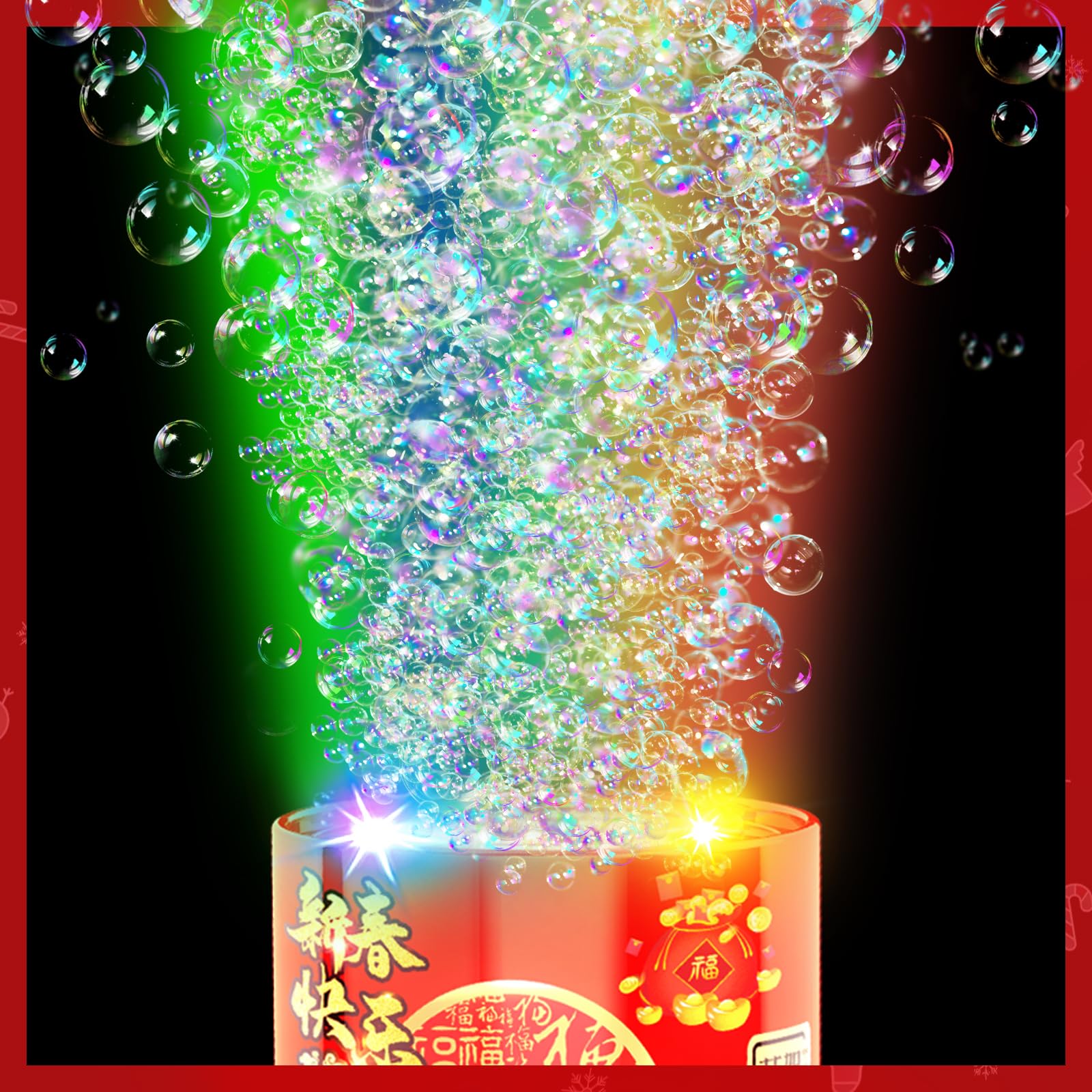 Feuerwerks Seifenblasenmaschine (13 Löcher) mit Lichtern, Luftblasen Wunderkerzen Geburtstagsdeko, Automatischer Seifenblasen Maschine für Kinder Party Hochzeit Geburtstag Chinesisches Neujahrsfest