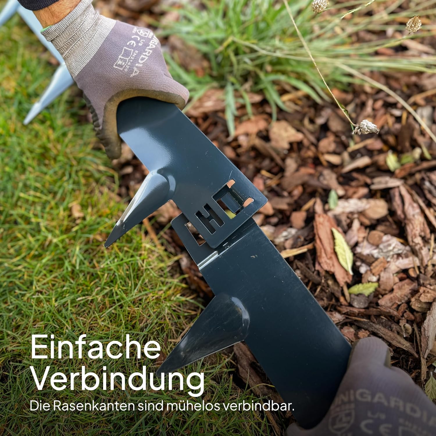 Flexible Rasenkante aus Metall - Garten Metall Beeteinfassung - Beetbegrenzung Einfach einschlagen, 1 Paar Montagehandschuhe inklusive