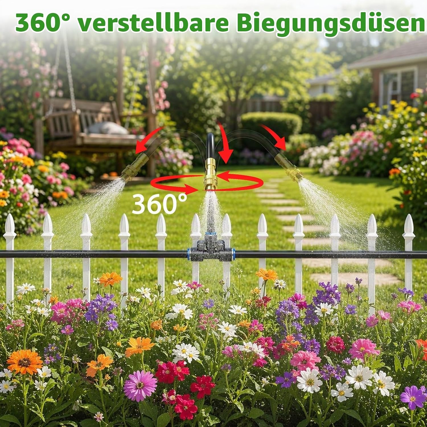 20M Automatische Bewässerungssystem Garten, 360° Verstellbare Garten Bewässerung Kit mit drehbaren 360°-Messingdüsen Nebelbewässerungskit für Gewächshaus, Rasen, Hochbeet, Terrasse