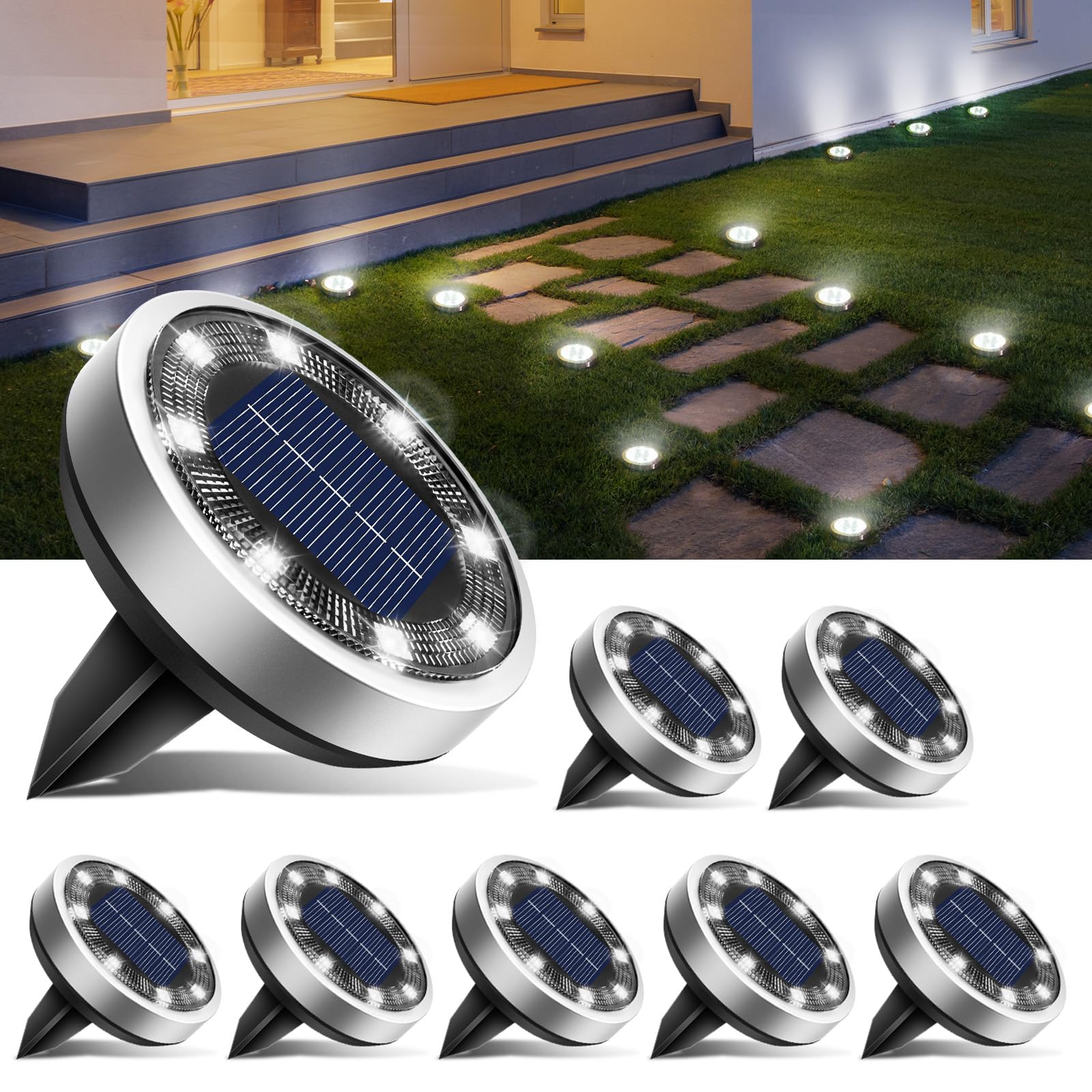 Solar Bodenleuchten Aussen, 8 LED Gartenbeleuchtung Solar Wasserdicht Boden Solarleuchten, Solarlampen für Außen Garten Rasen Auffahrt Gehweg