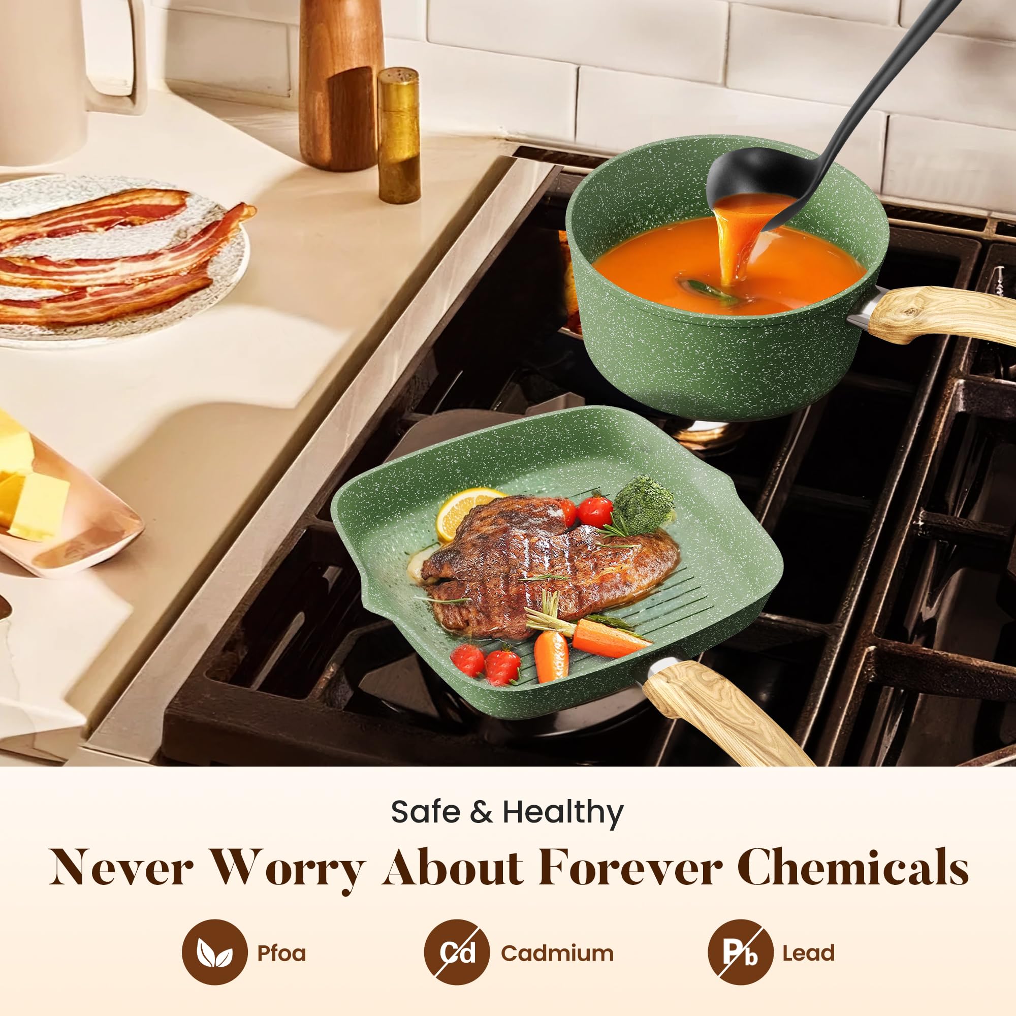 30-teiliges Non-Stick Induktionskochgeschirr und Kochgeschirr Set, Granitbeschichtung