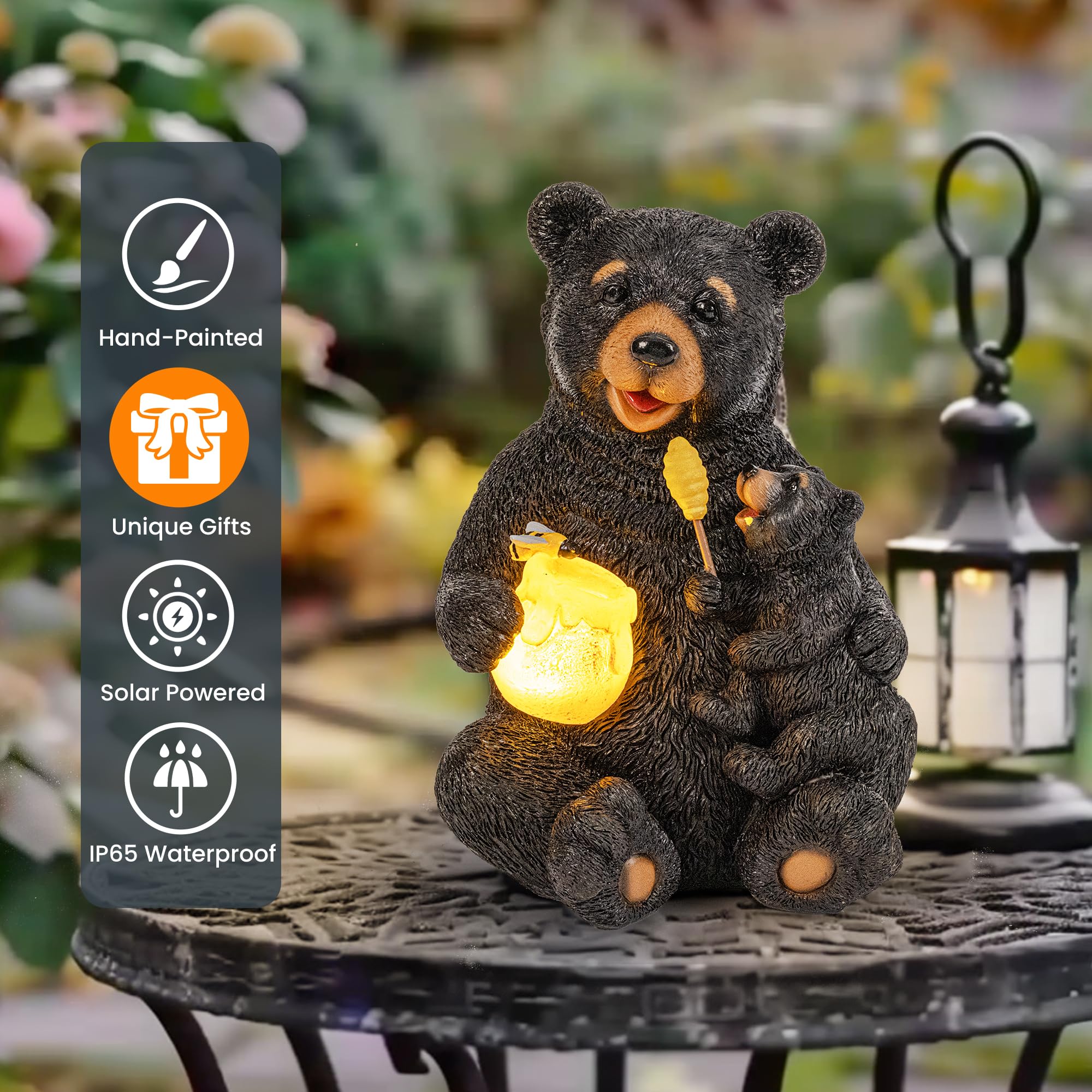 Solar Statuen Gartendeko, Bär Mutter und Bär Kind umarmen Sich, Geburtstagsgeschenk für Frauen, Geschenke für Mama, Wetterfest Gartendeko für Terrasse, draußen, Hof
