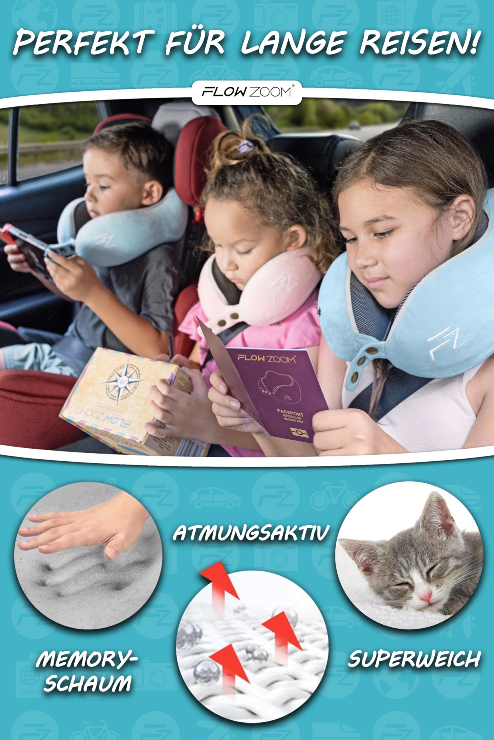 Bequemer Neck Cushion Flugzeug & Auto Reisekissen Memory Foam mit schlankem Rücken und waschbarer Abdeckung (Velvet Soft & Breathable) - Neck Cushion Adults Grey