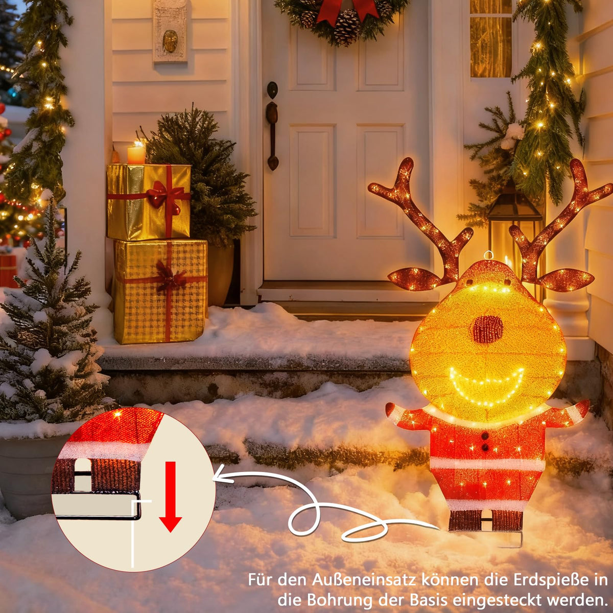 LED Rentier Metall Gold Weiß Eisen Rahmen Beleuchtet Weihnachtshirsch warm weiß Weihnachten Deko für Innen Aussen