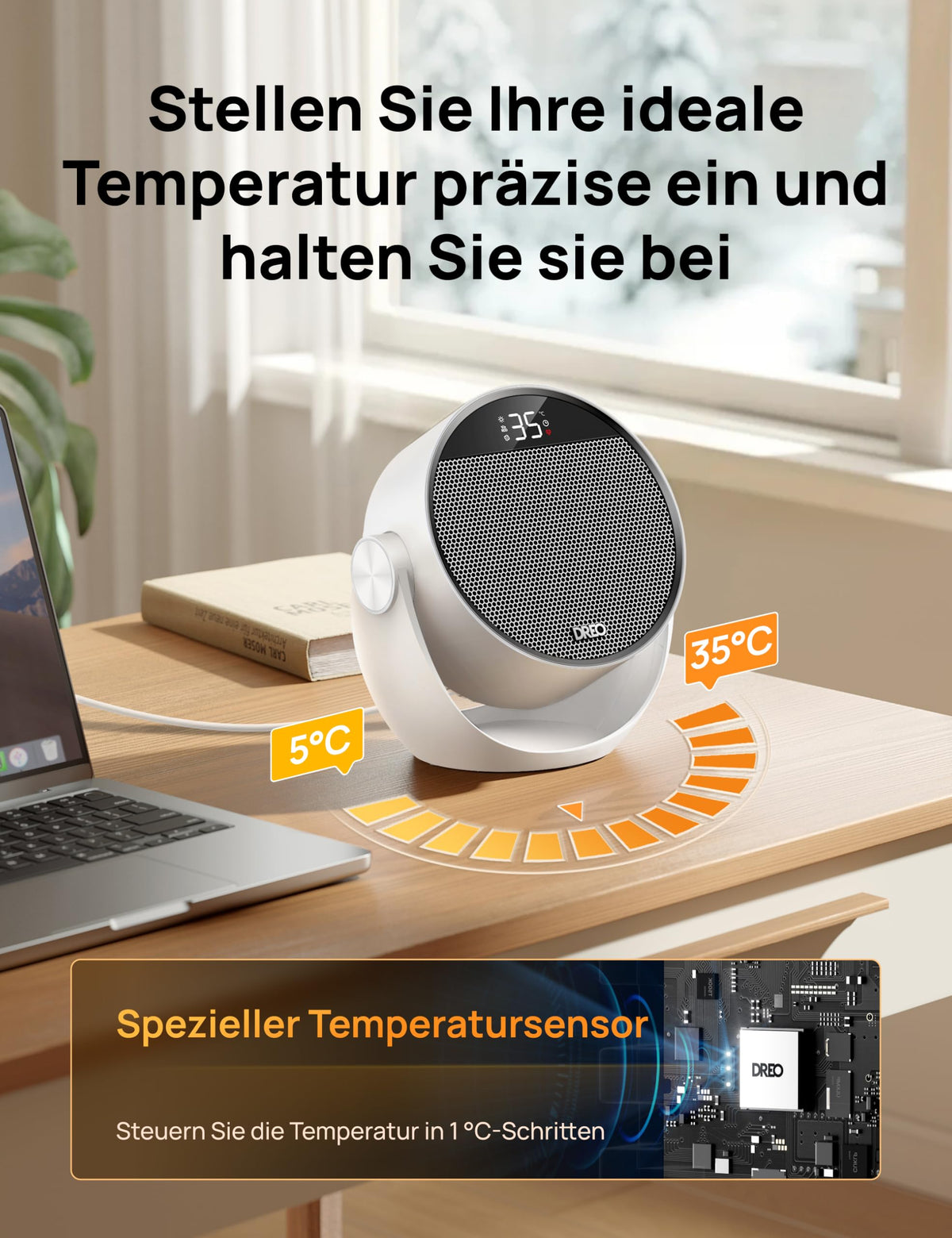 Heizlüfter Energiesparend Klein, Leiser 1500W Tragbar Heizlüfter mit Fernbedienung, Thermostat, 60° Neigbar, 8 Sicherheitsfunktionen, PTC-Keramik,12-Std-Timer, 3 Modus 3 Geschwindigkeit, Schwarz