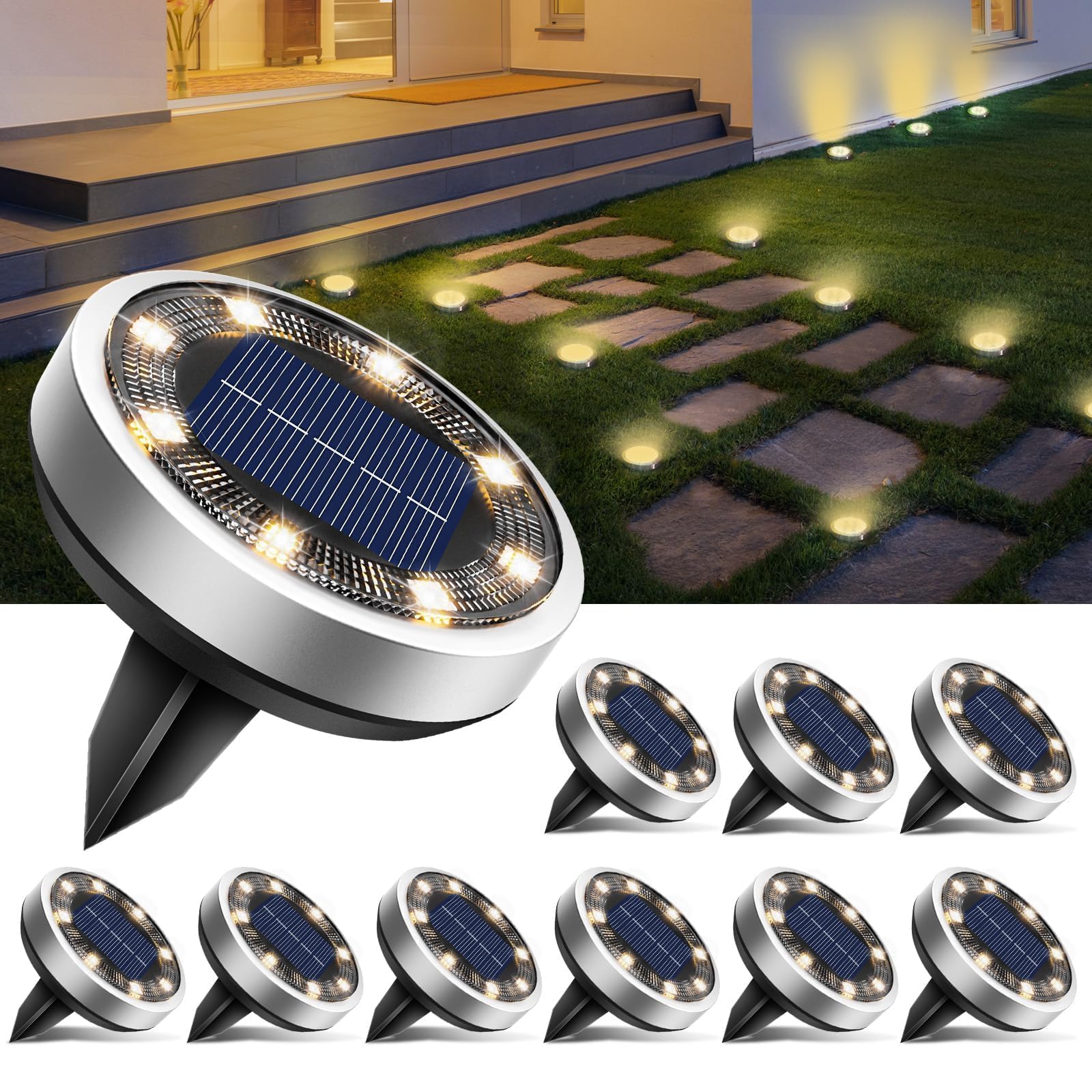 Solar Bodenleuchten Aussen, 8 LED Gartenbeleuchtung Solar Wasserdicht Boden Solarleuchten, Solarlampen für Außen Garten Rasen Auffahrt Gehweg