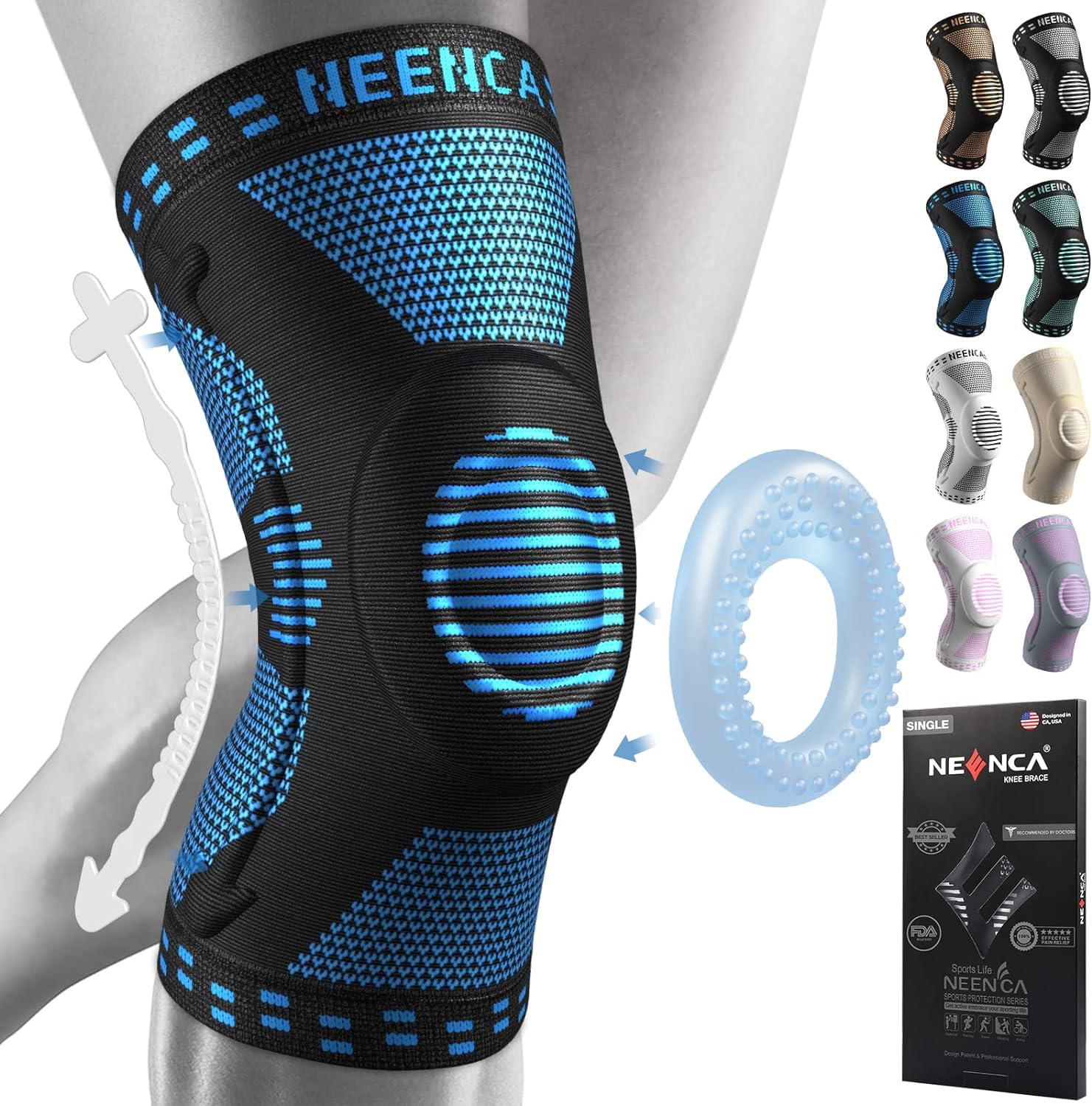 Kniestütze, Komprimierte Kniebandage mit Patella Gel Pads & Feder Seitenstabilisatoren, Medizinischer Knieschützer für Laufen, Meniskusriss, Arthritis, Gelenkschmerzlinderung, ACL, Erholung