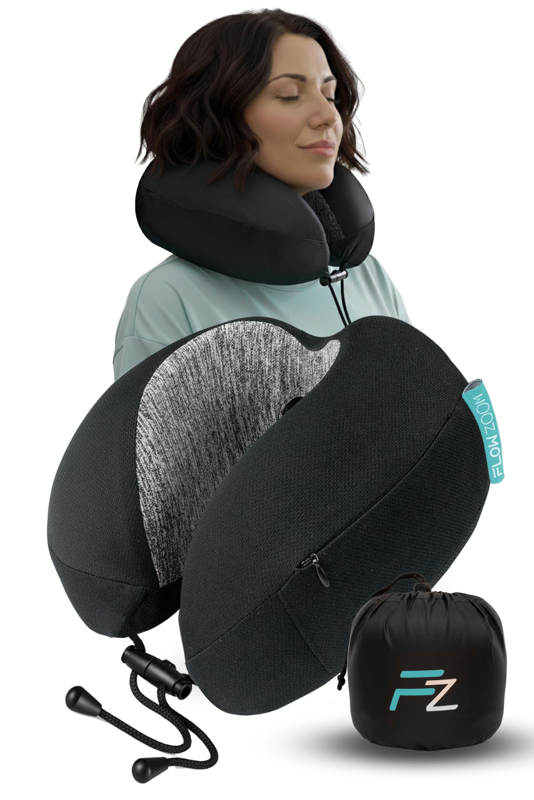 Bequemer Neck Cushion Flugzeug & Auto Reisekissen Memory Foam mit schlankem Rücken und waschbarer Abdeckung (Velvet Soft & Breathable) - Neck Cushion Adults Grey