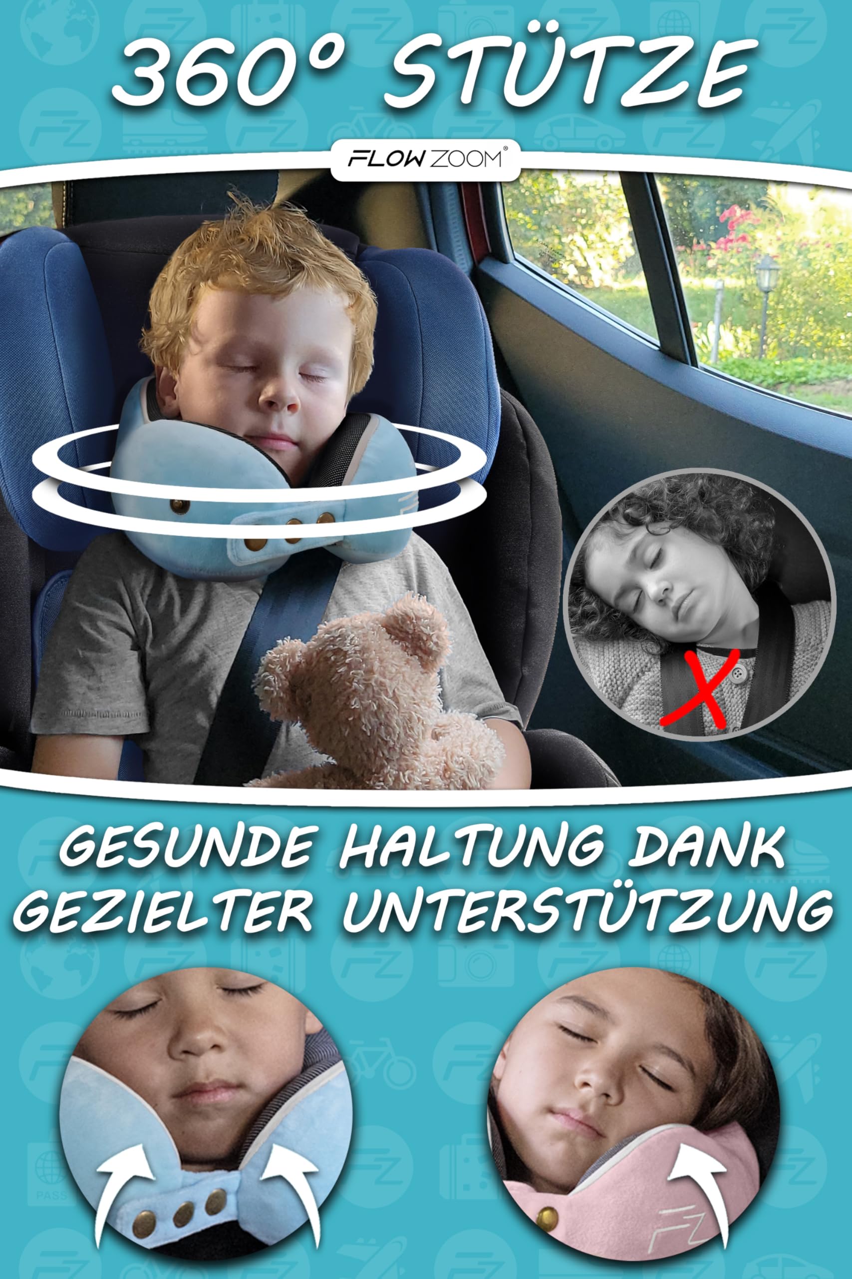 Bequemer Neck Cushion Flugzeug & Auto Reisekissen Memory Foam mit schlankem Rücken und waschbarer Abdeckung (Velvet Soft & Breathable) - Neck Cushion Adults Grey