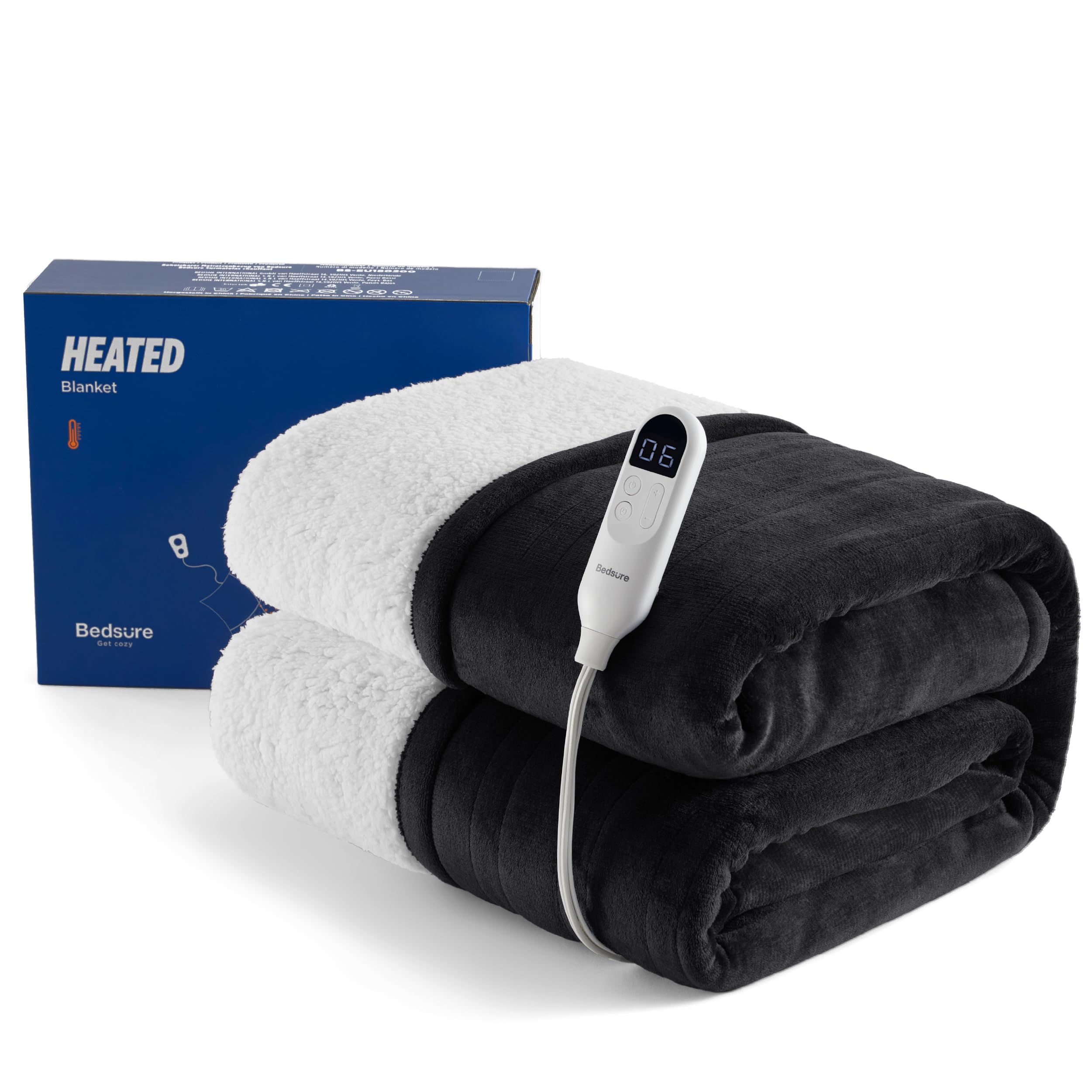 Elektrische Decke mit automatischem Abschalten - Wärmedecke mit 6 Wärmeeinstellungen und 10-Stunden-Timer, bis zu 8 Stunden Überhitzungsschutz, elektrische Kuscheldecke für Zuhause und Büro, 130 x 180 cm