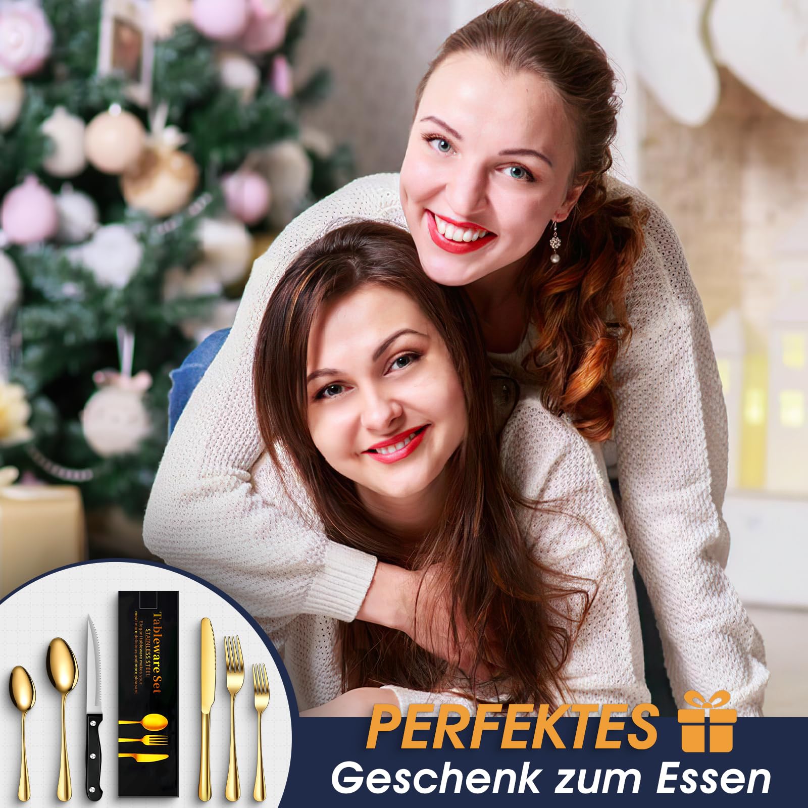 Besteck Set Schwarz für 8 Personen, 48-teiliges Edelstahlbesteckset mit Steakmesser, elegantes Besteck mit Messer, Gabel, Löffel, Besteck für Küche/Restaurant