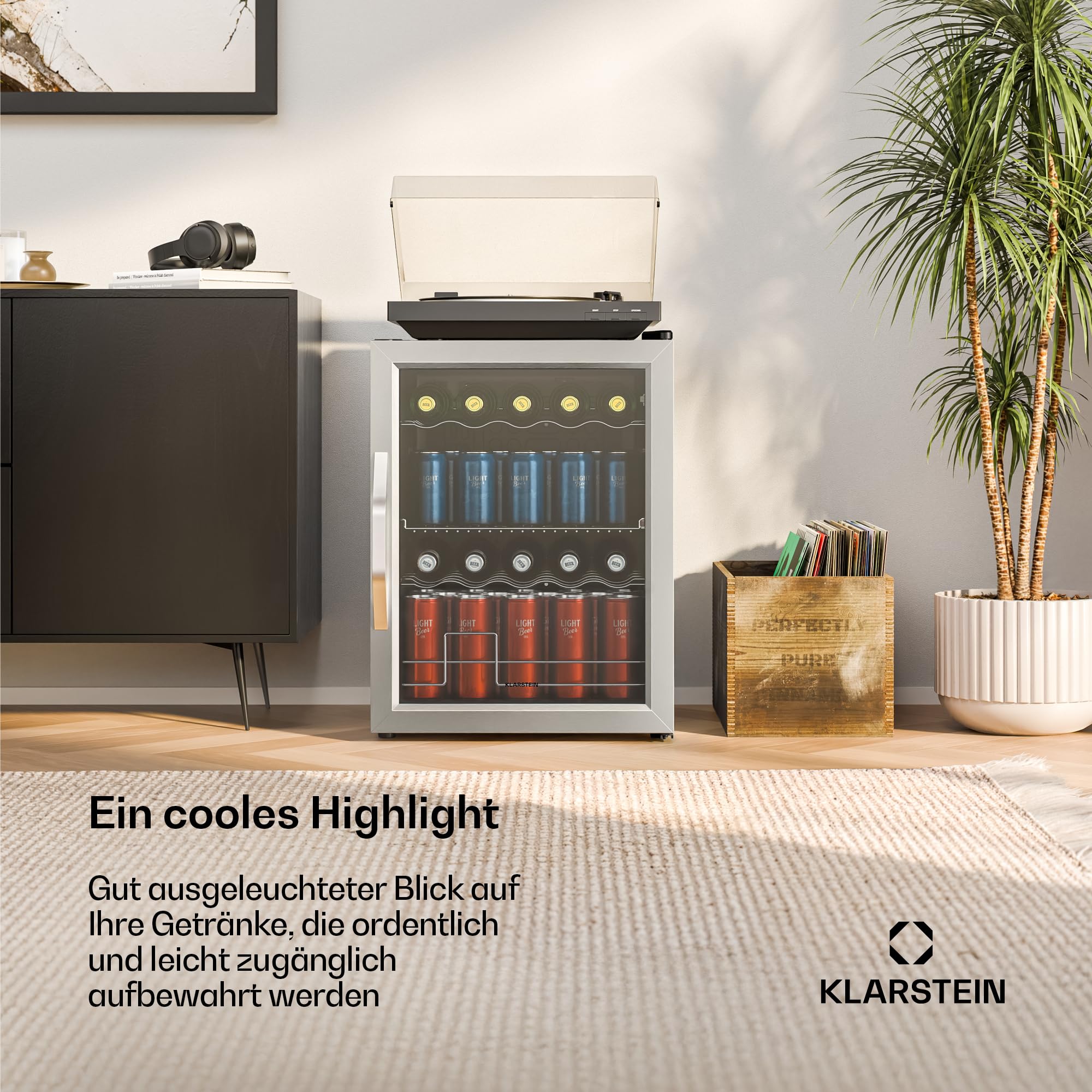 Beersafe Getränkekühlschrank 60 L – Mini Kühlschrank mit Glastür, Kupfer | LED-Beleuchtung, herausnehmbare Metallablagen, leise, Flaschenkühlschrank für Getränke & Dosen