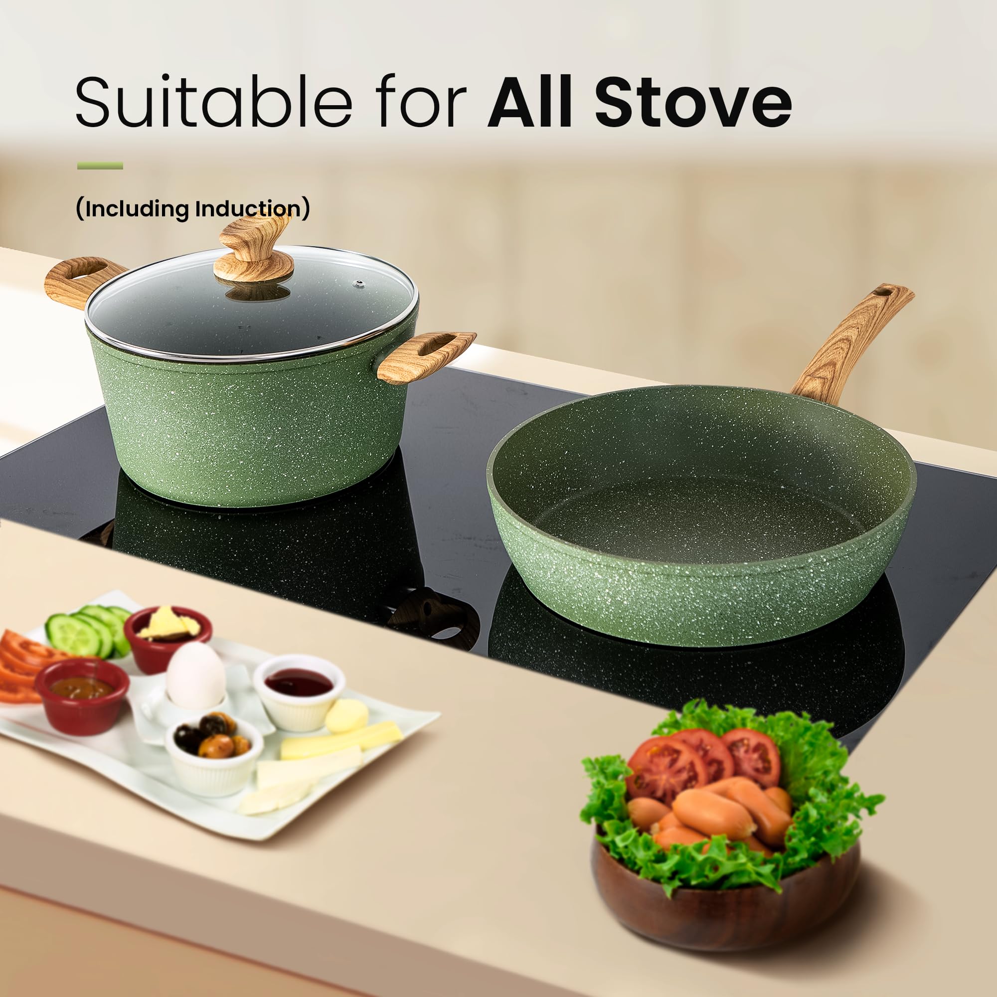 30-teiliges Non-Stick Induktionskochgeschirr und Kochgeschirr Set, Granitbeschichtung