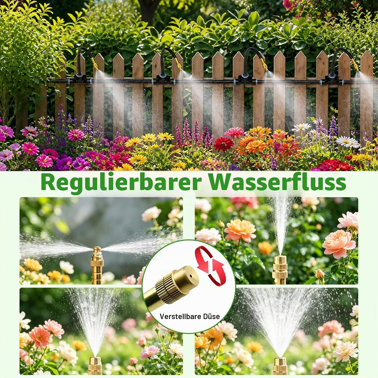 20M Automatische Bewässerungssystem Garten, 360° Verstellbare Garten Bewässerung Kit mit drehbaren 360°-Messingdüsen Nebelbewässerungskit für Gewächshaus, Rasen, Hochbeet, Terrasse
