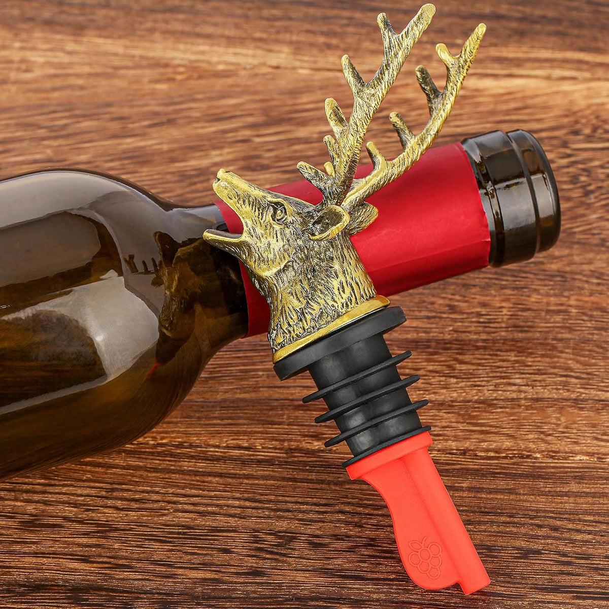 Hirschkopf 2-in-1 Weinflaschenausgießer und Stopper mit Geschenkbox Männer Frauen Jagdgeschenke für Jäger Likörflasche Ausgießer Alkohol Spirituosen Hirsch Wein Geschenke Saver