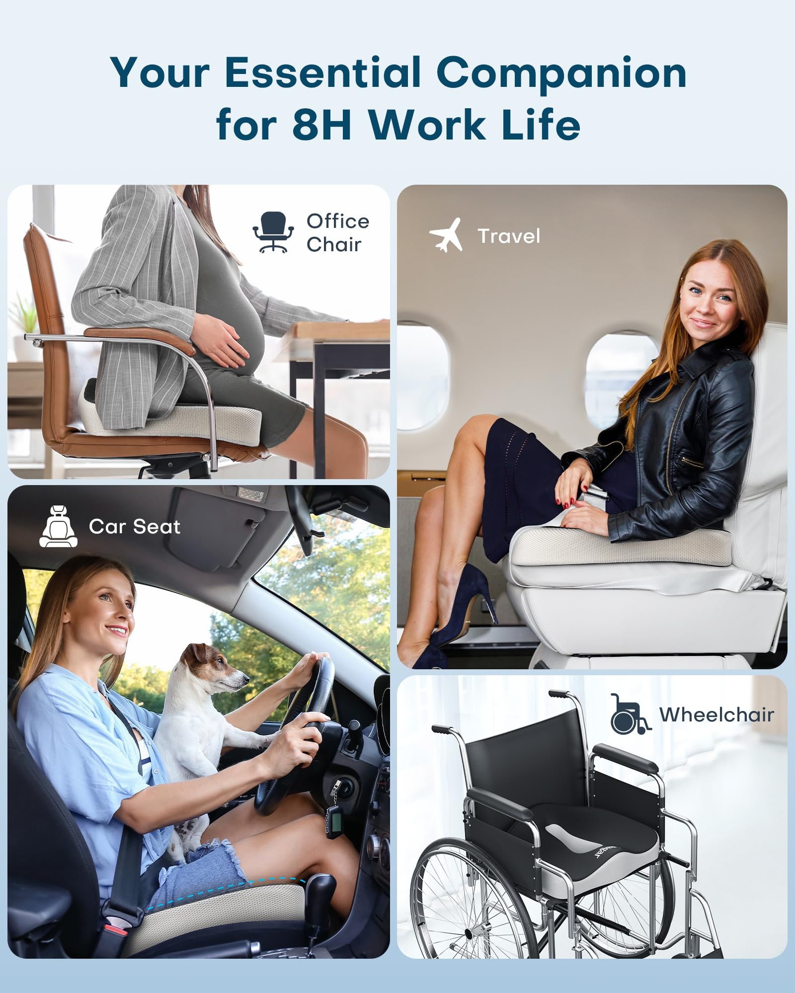 Sitzkissen, Orthopädisches Sitzkissen aus Memory Foam, Ergonomisches Sitzkissen für Bürostuhl /Autositz / Steissbeinkissen Stuhlkissen Sitzkissen Outdoor Zuhause, Schwarz