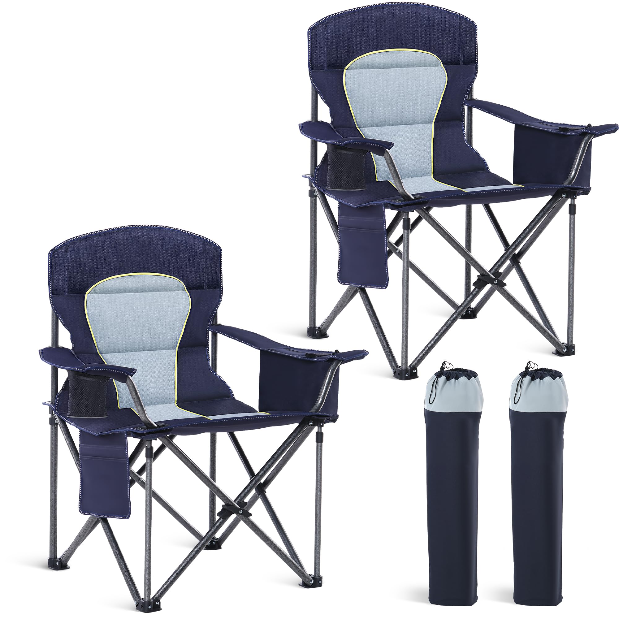 Campingstuhl Faltbar 200kg Klappstuhl Gepolstert mit Getränkehaltern Faltbarer Angelstuhl XXL mit Armlehnen Outdoorstuhl