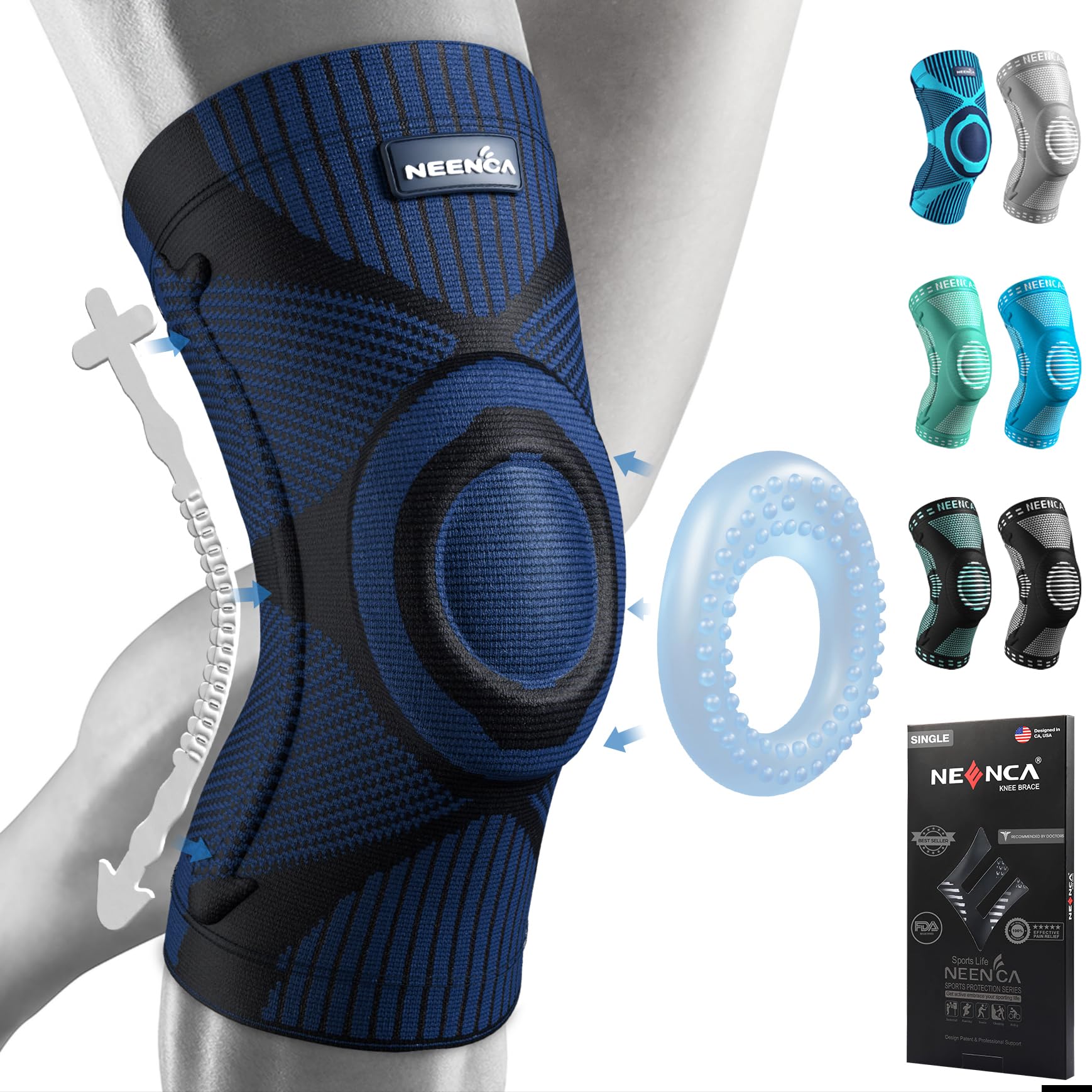 Kniestütze, Komprimierte Kniebandage mit Patella Gel Pads & Feder Seitenstabilisatoren, Medizinischer Knieschützer für Laufen, Meniskusriss, Arthritis, Gelenkschmerzlinderung, ACL, Erholung