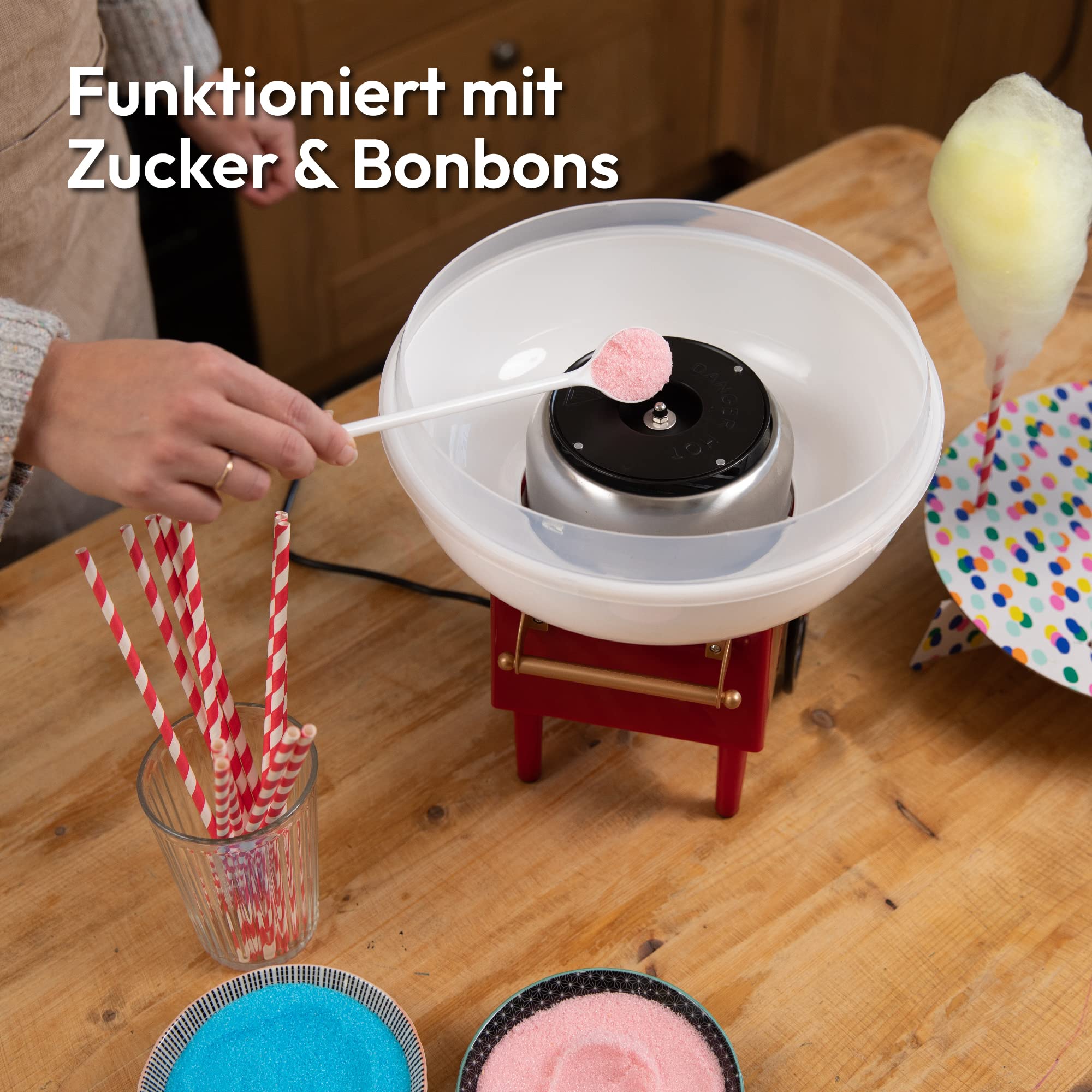 Zuckerwattemaschine für zuhause - Zuckerwatte Maschine für Zucker oder Bonbons - Cotton Candy Machine - Zuckerwatte für Kinderfest, Geburtstag und Party - Rosa