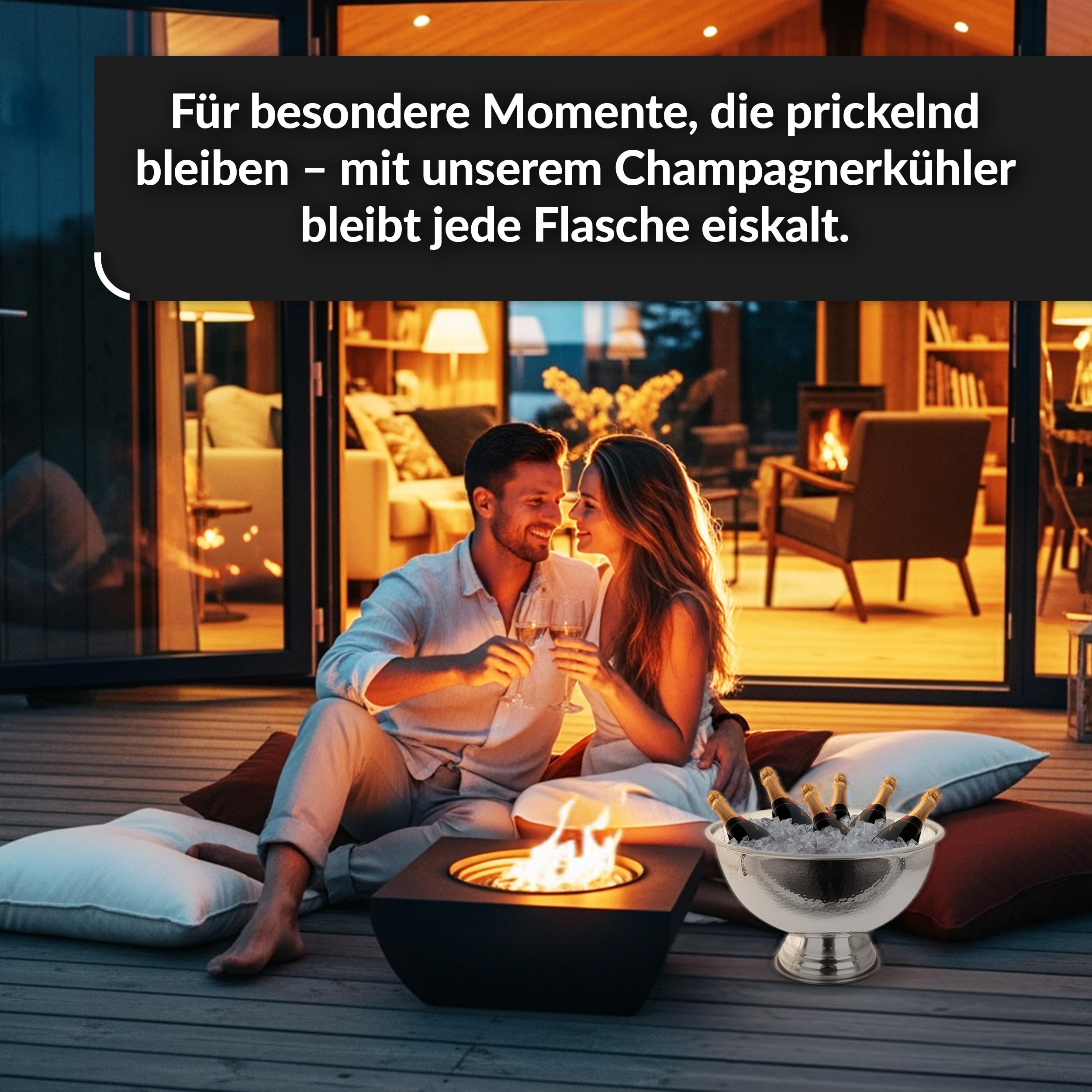 Design Sektkühler aus Edelstahl Ø40 cm Champagnerschale für bis zu 6 Flaschen – Flaschenkühler für den edlen Genuss von Champagner, Sekt, Wein, Spirituosen, Bier (40, Silber poliert)