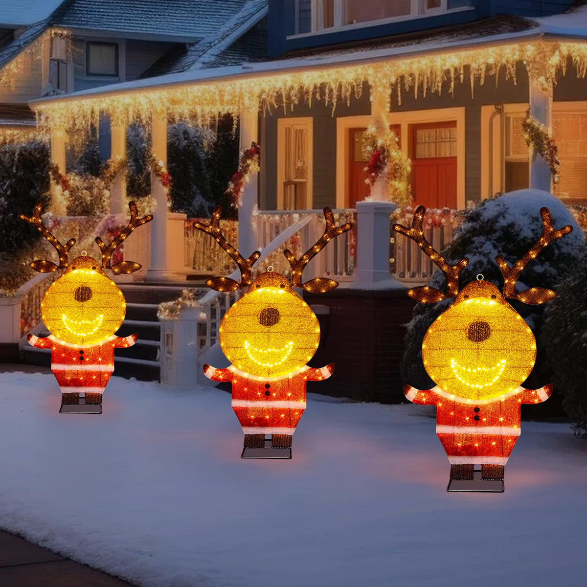 LED Rentier Metall Gold Weiß Eisen Rahmen Beleuchtet Weihnachtshirsch warm weiß Weihnachten Deko für Innen Aussen