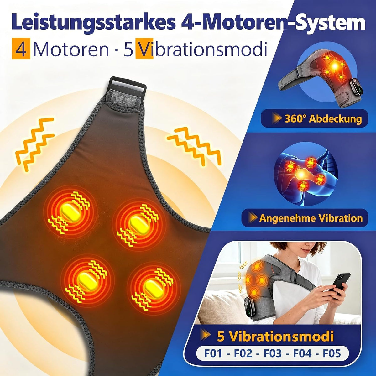 Schulter Massagegerät Kabellos Schulterbandage mit 5 Heizstufen & Vibration