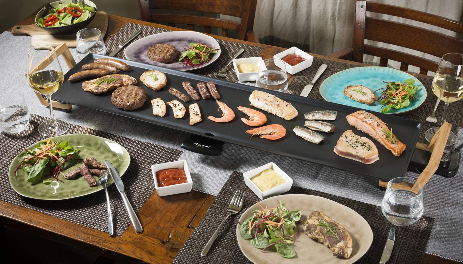 Teppanyaki Grillplatte in Asien Design, mit Bambusgriffen