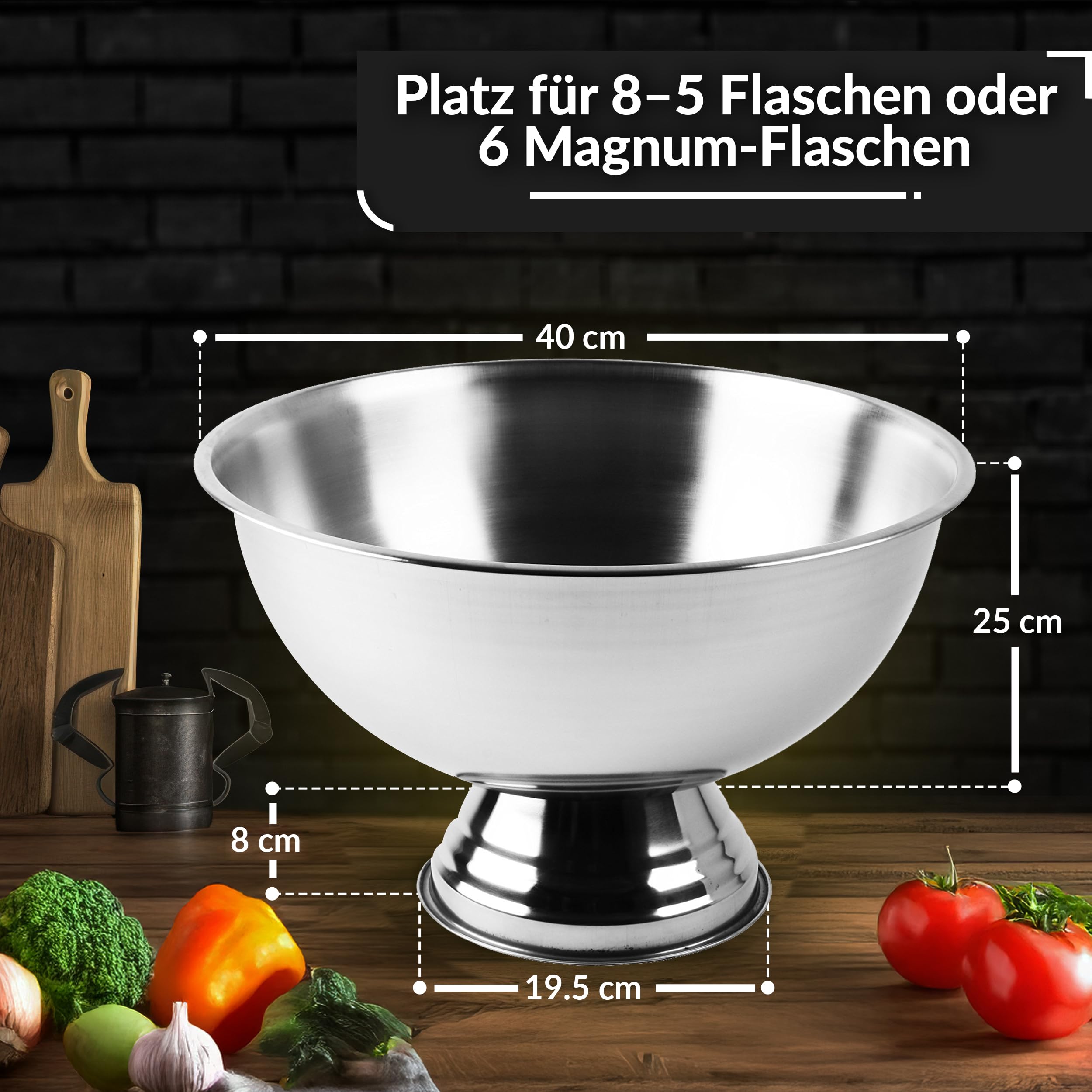 Design Sektkühler aus Edelstahl Ø40 cm Champagnerschale für bis zu 6 Flaschen – Flaschenkühler für den edlen Genuss von Champagner, Sekt, Wein, Spirituosen, Bier (40, Silber poliert)