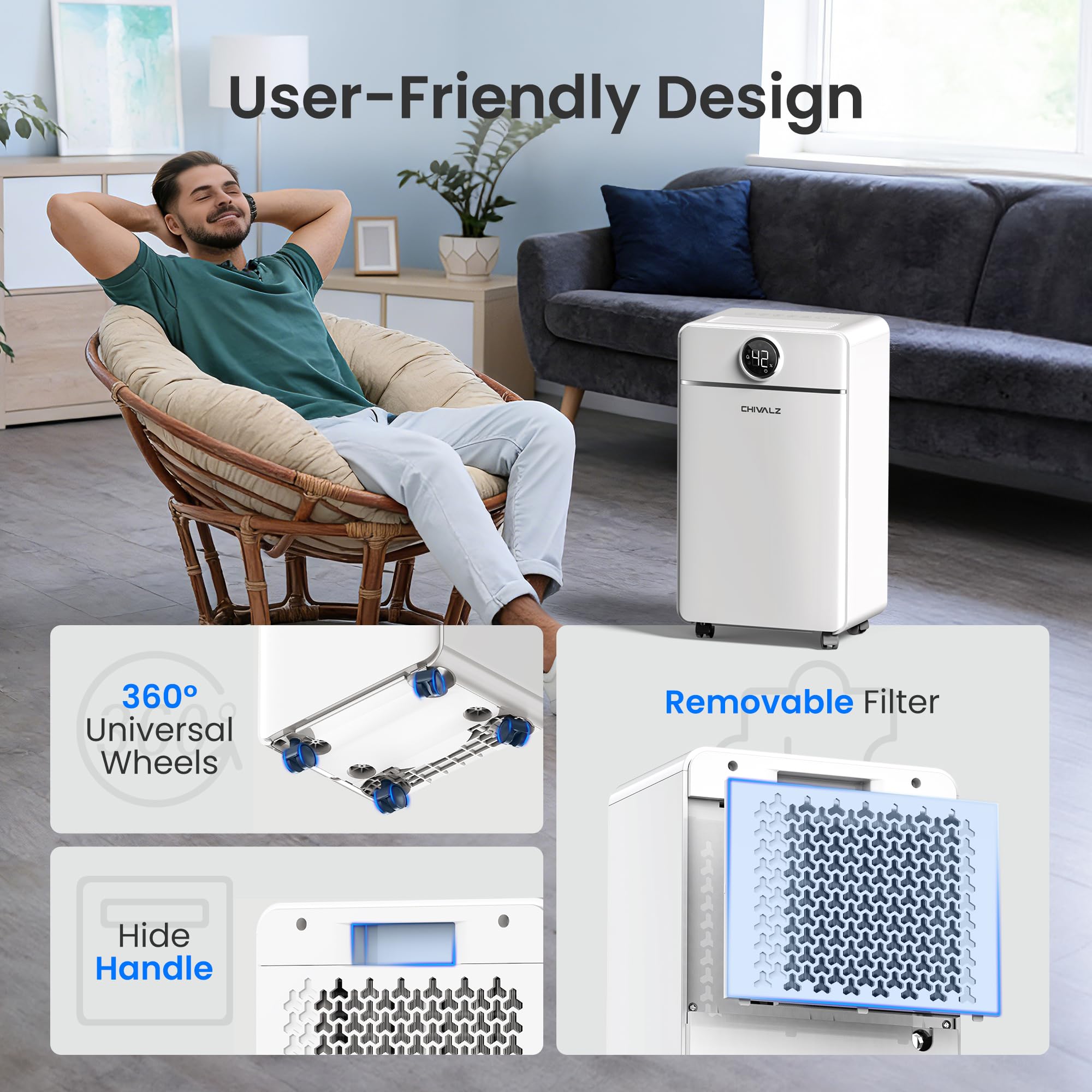 Luftentfeuchter Elektrisch, Auto Raumentfeuchter Elektrisch 30m²/120m³, Raumentfeuchter mit 3 Betriebsmodi, 24H Timer, Automatische Abtauung, Energieeinsparung - Geeignet für Keller, 1 Pack