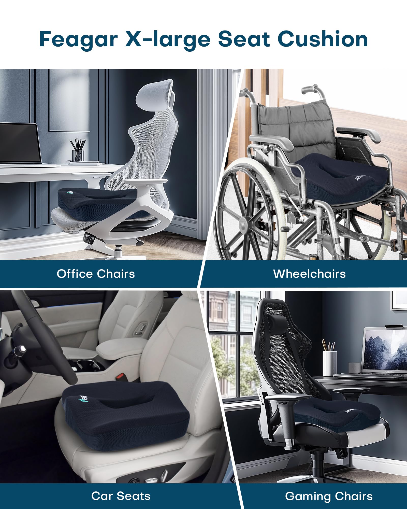 Sitzkissen, Orthopädisches Sitzkissen aus Memory Foam, Ergonomisches Sitzkissen für Bürostuhl /Autositz / Steissbeinkissen Stuhlkissen Sitzkissen Outdoor Zuhause, Schwarz